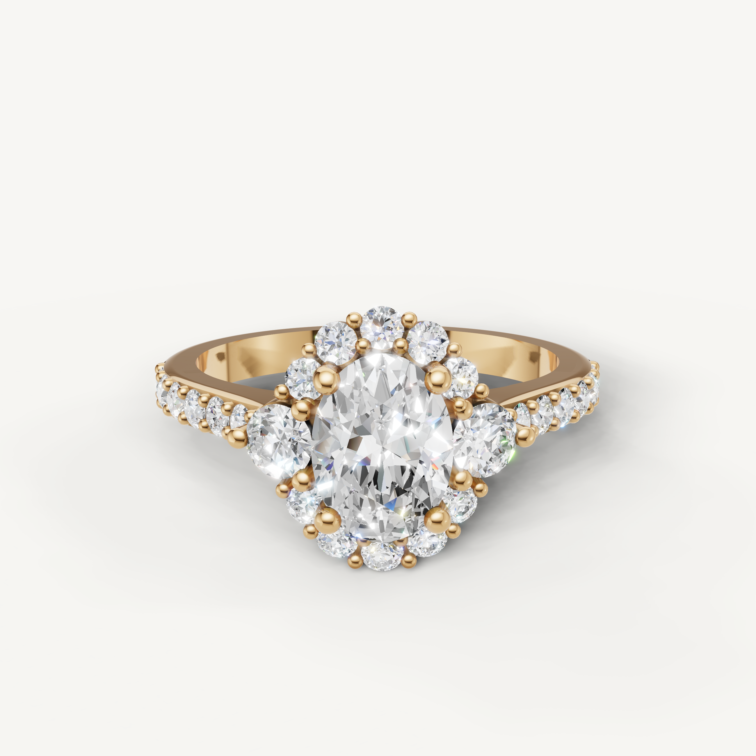 Raul Diamonds oval halo diamond engagement ring in yellow gold