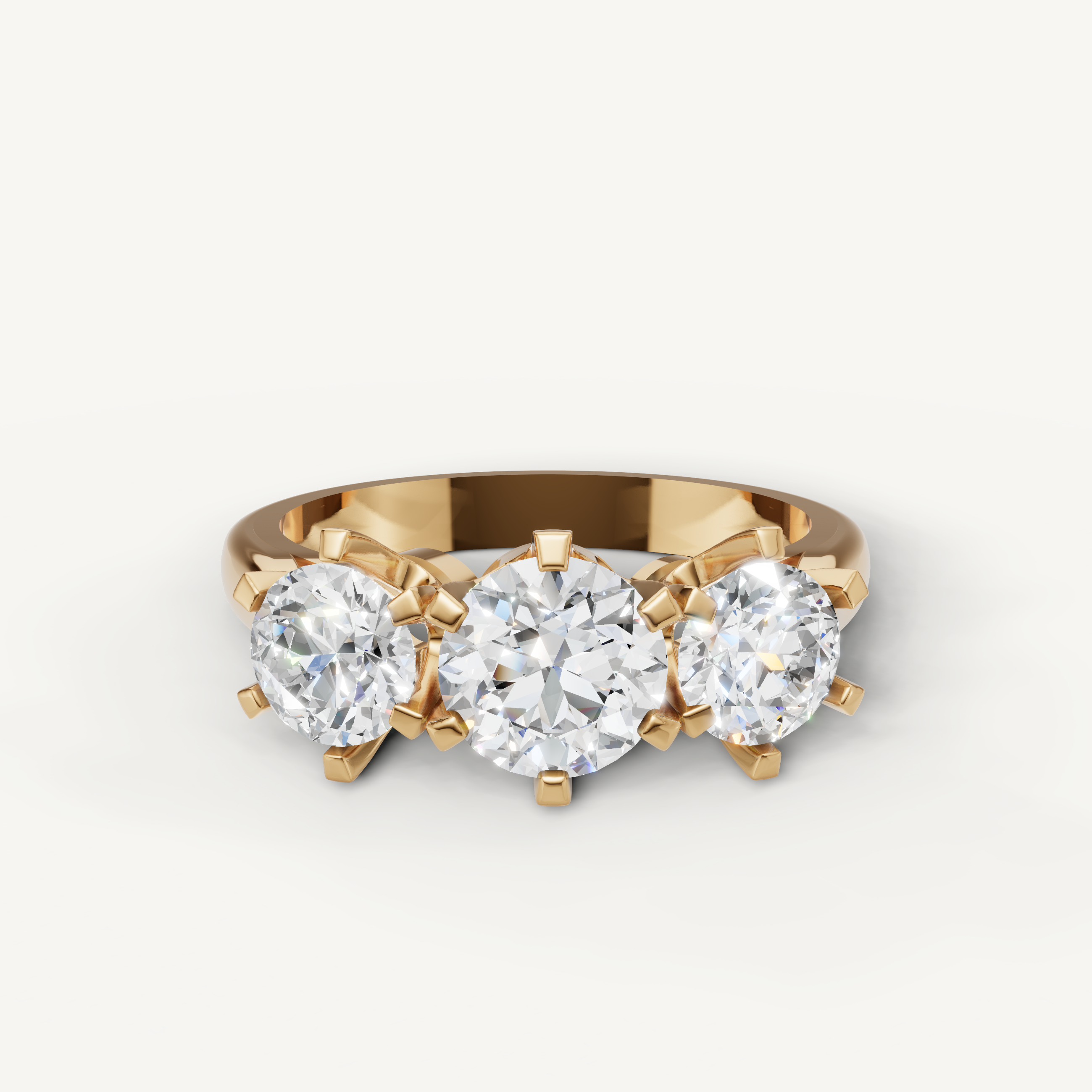 Raul Diamonds round three stone diamond engagement ring in yellow gold
