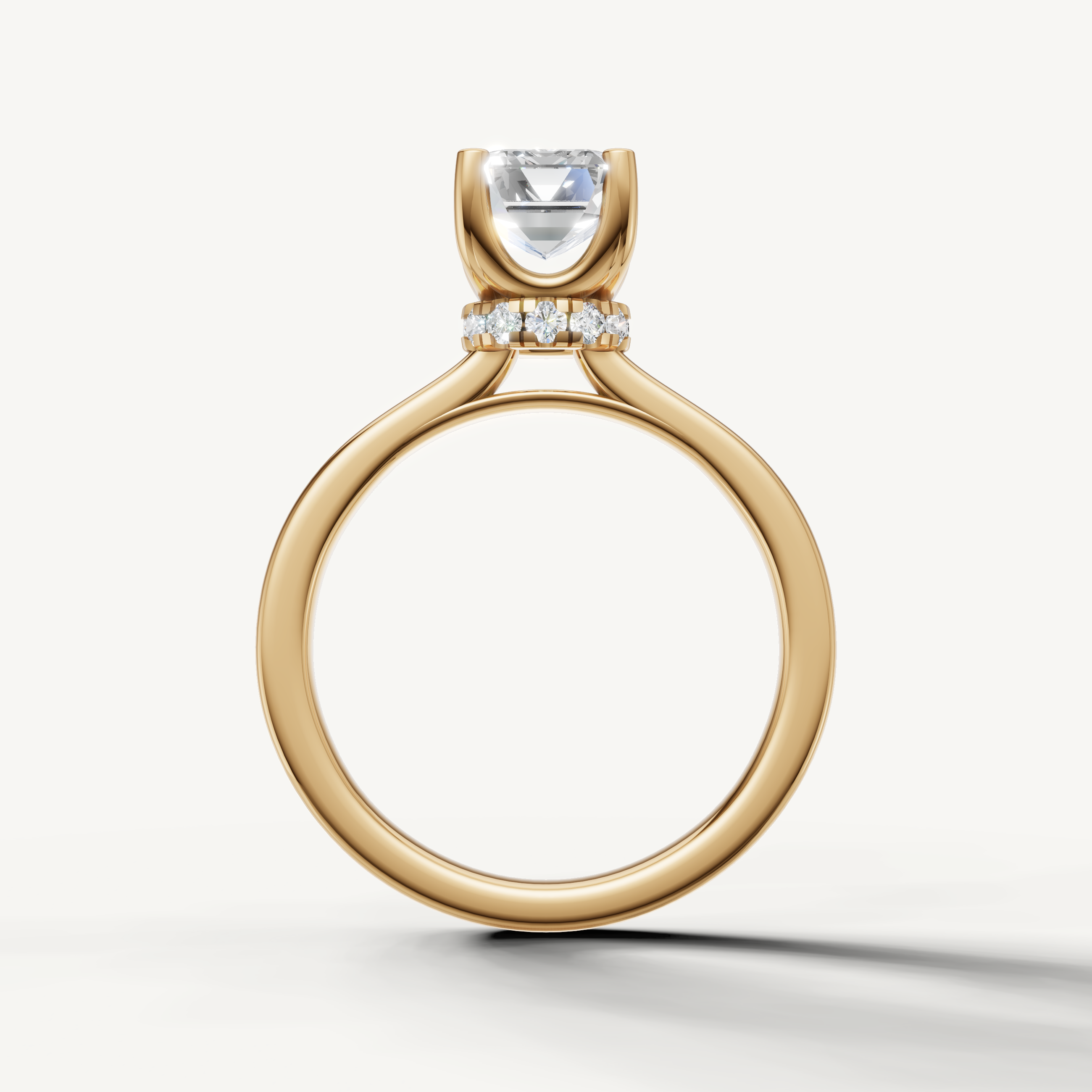 elegant emerald cut lab grown diamond solitaire ring with refined hidden halo sparkle