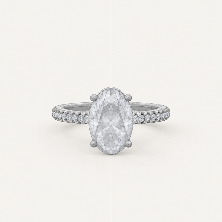 3D CAD render of an oval engagement ring