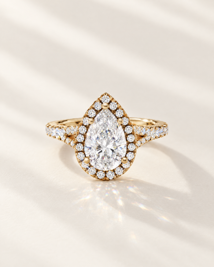 Halo lab-grown diamond engagement ring