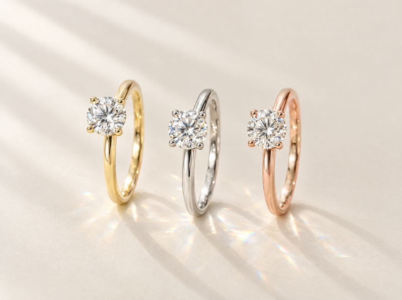 Rings in yellow, white and rose gold