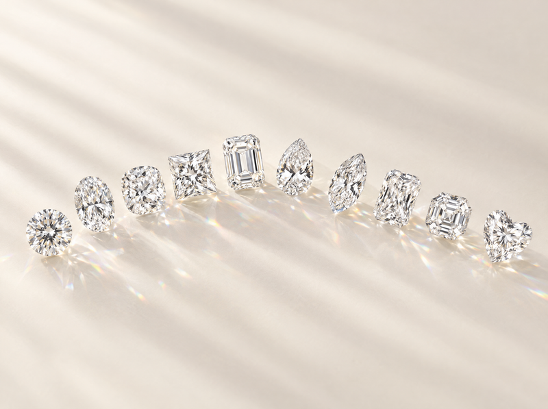 Ten loose diamonds in different shapes