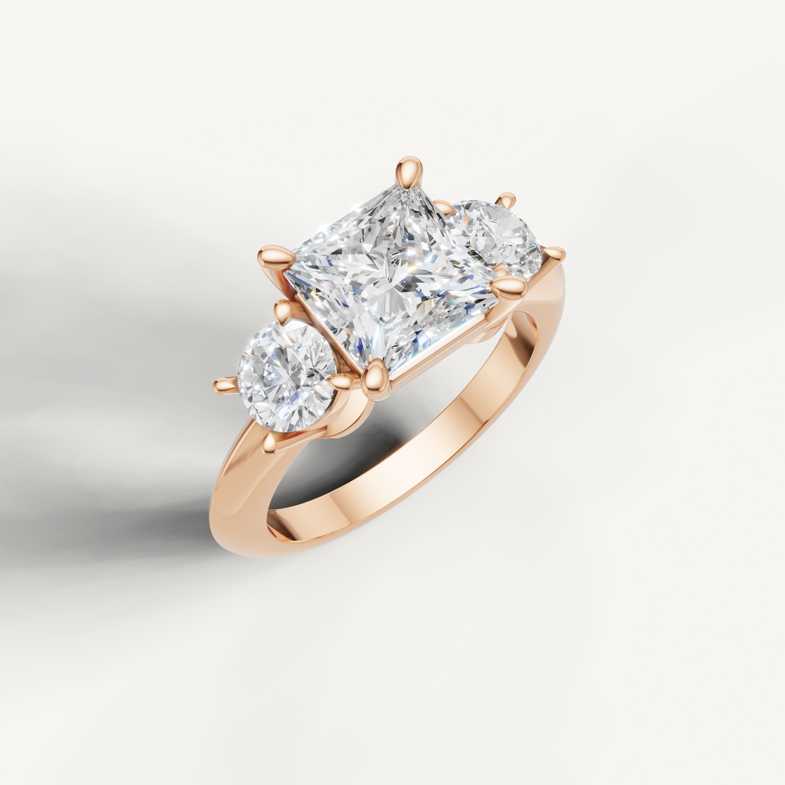 IGI certified princess lab diamond ring with round side stones rose gold DEF VVS