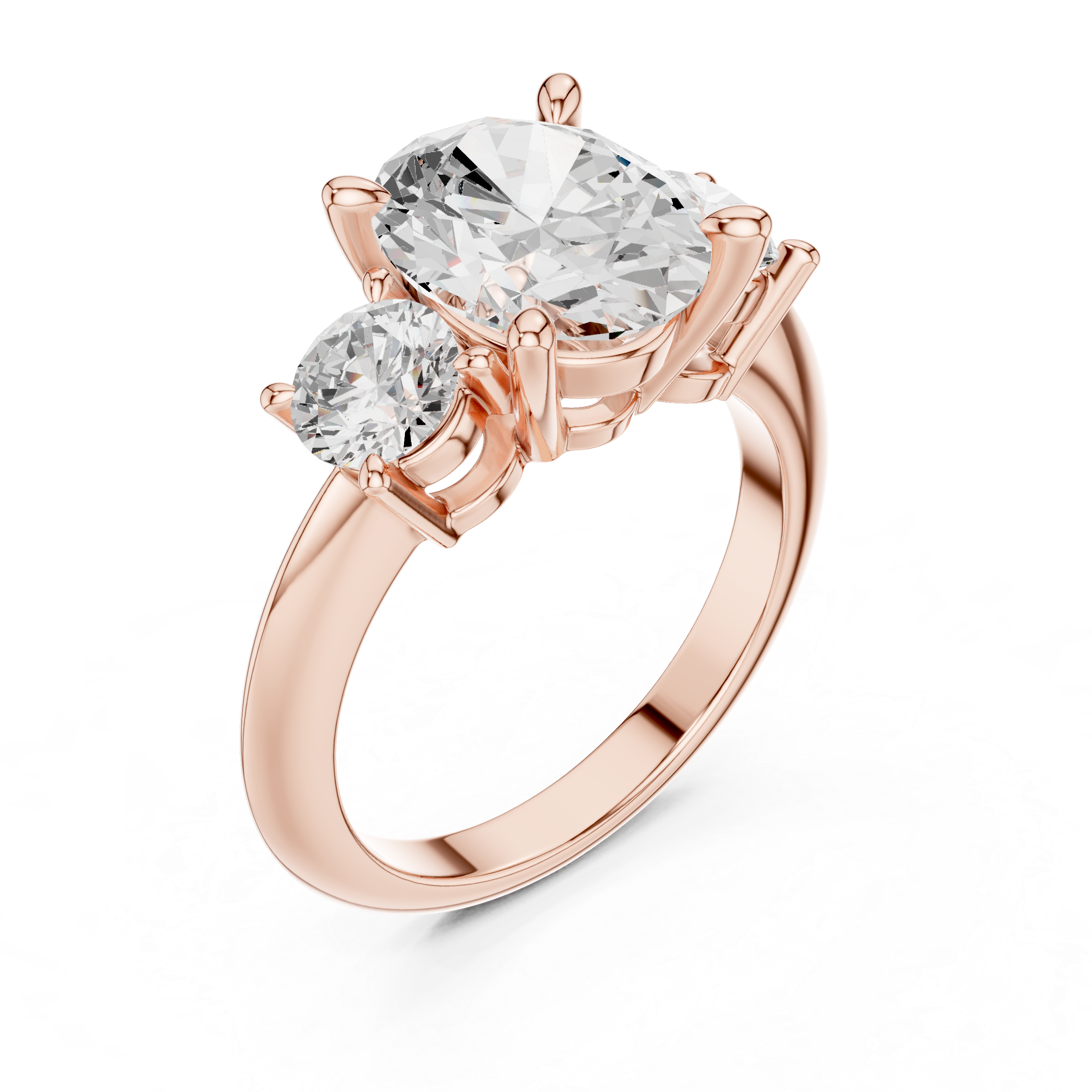 Trilogy ring with oval lab grown center diamond