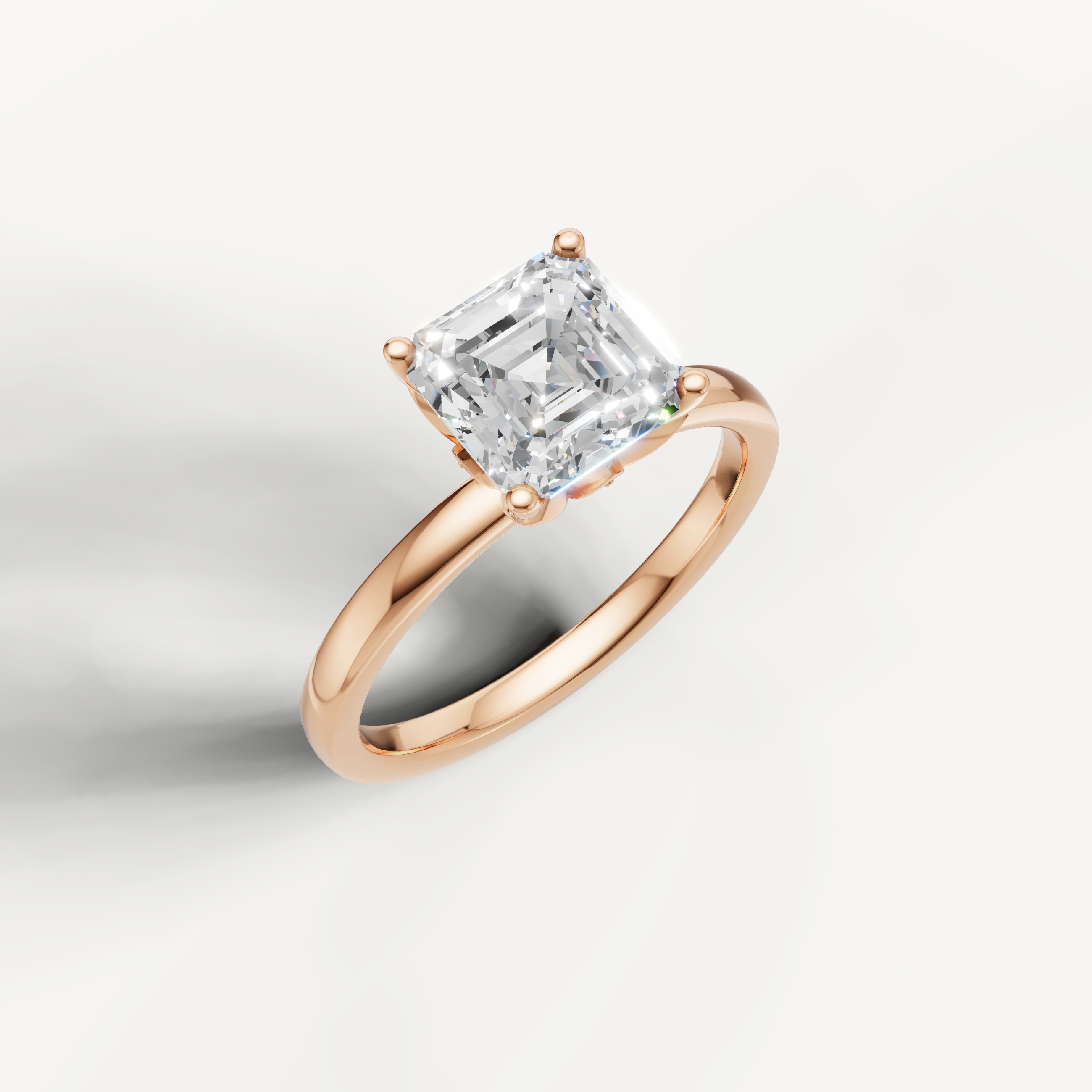 IGI certified asscher cut lab diamond ring simple band rose gold front view