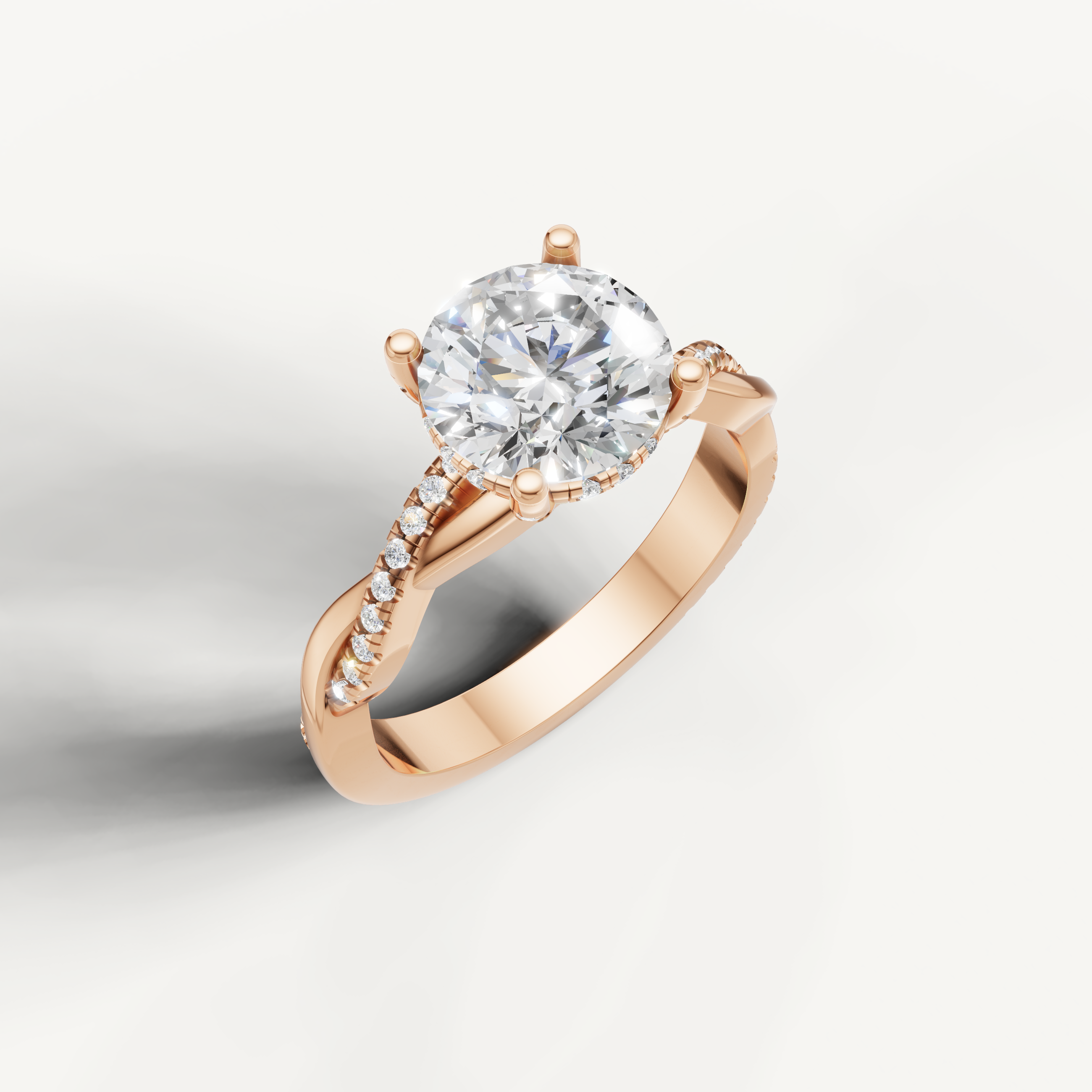 round brilliant lab grown diamond bypass engagement ring in 14k rose gold with pavé crossover band
