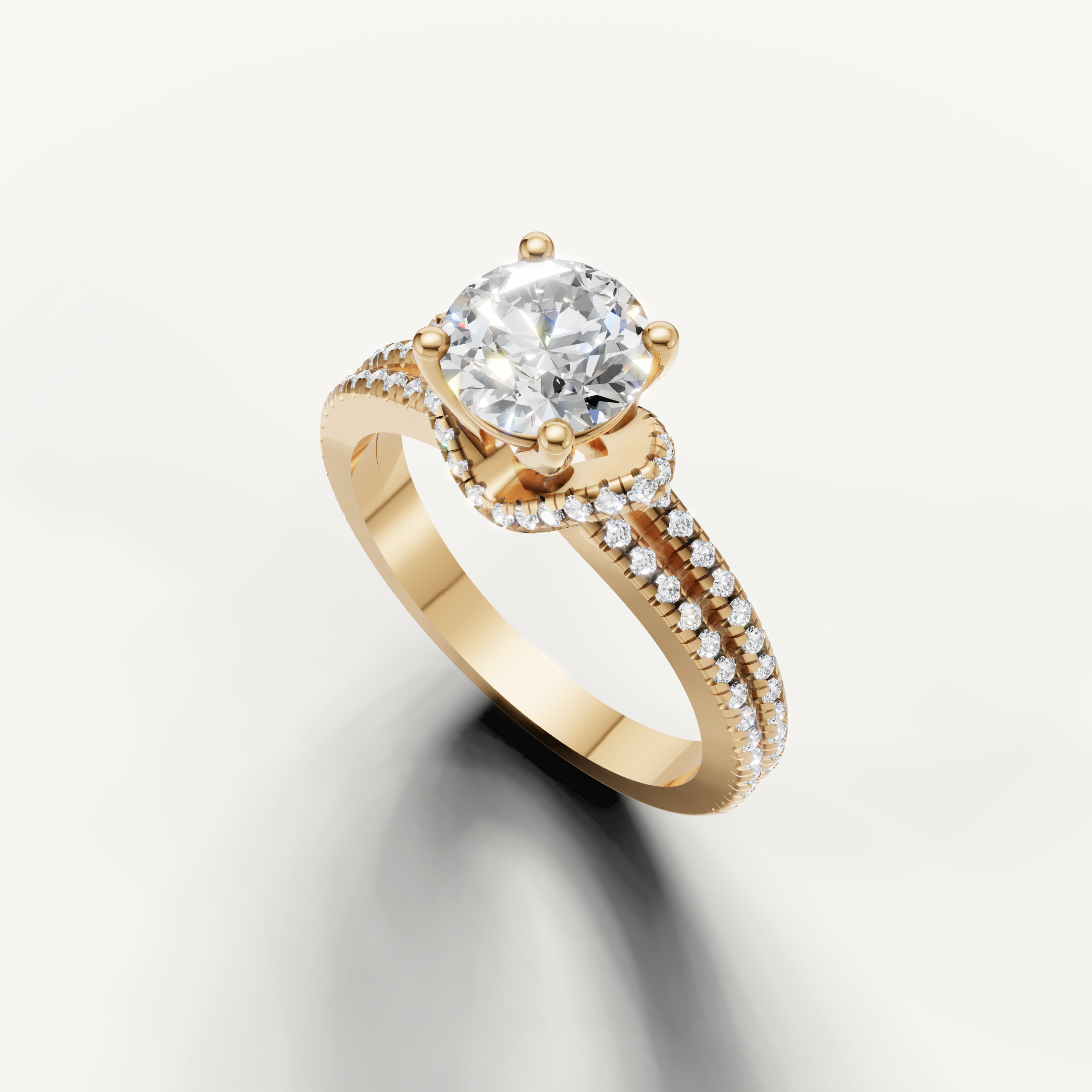 Elegant rose gold round solitaire bridal ring handcrafted by Raul Diamonds.