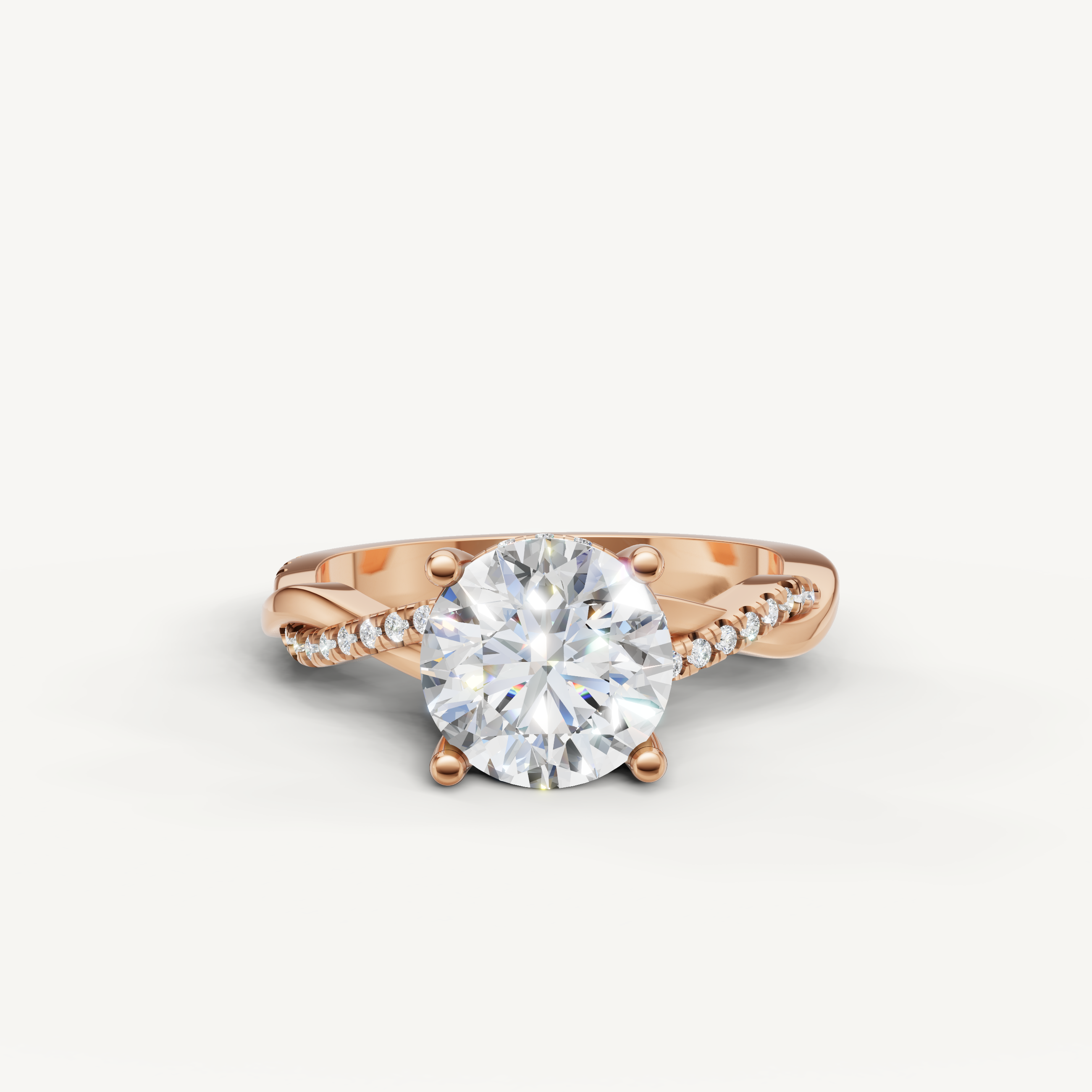 round brilliant lab grown diamond bypass engagement ring in 14k rose gold with pavé crossover band