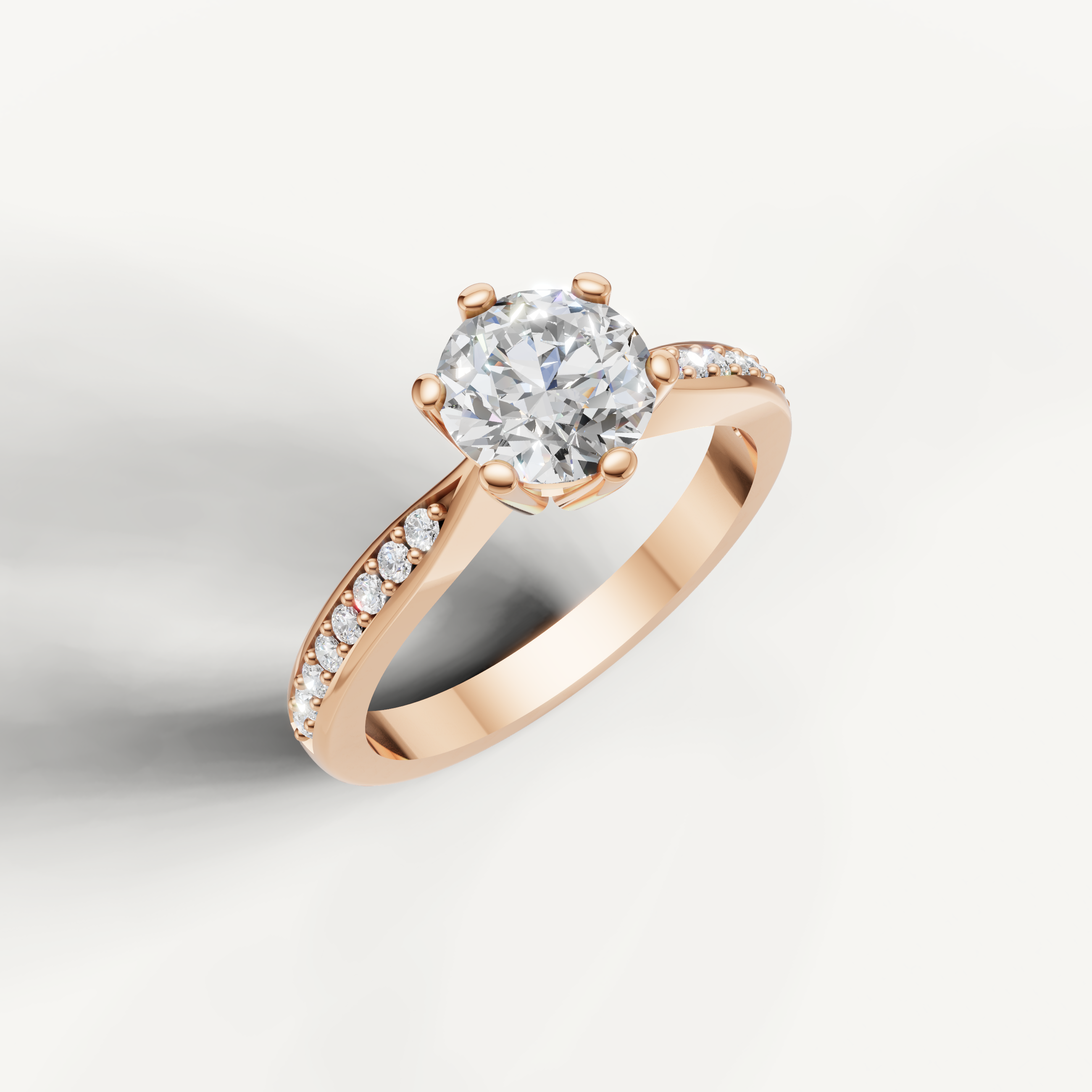 Minimalist round cut diamond ring in rose gold by Raul Diamonds