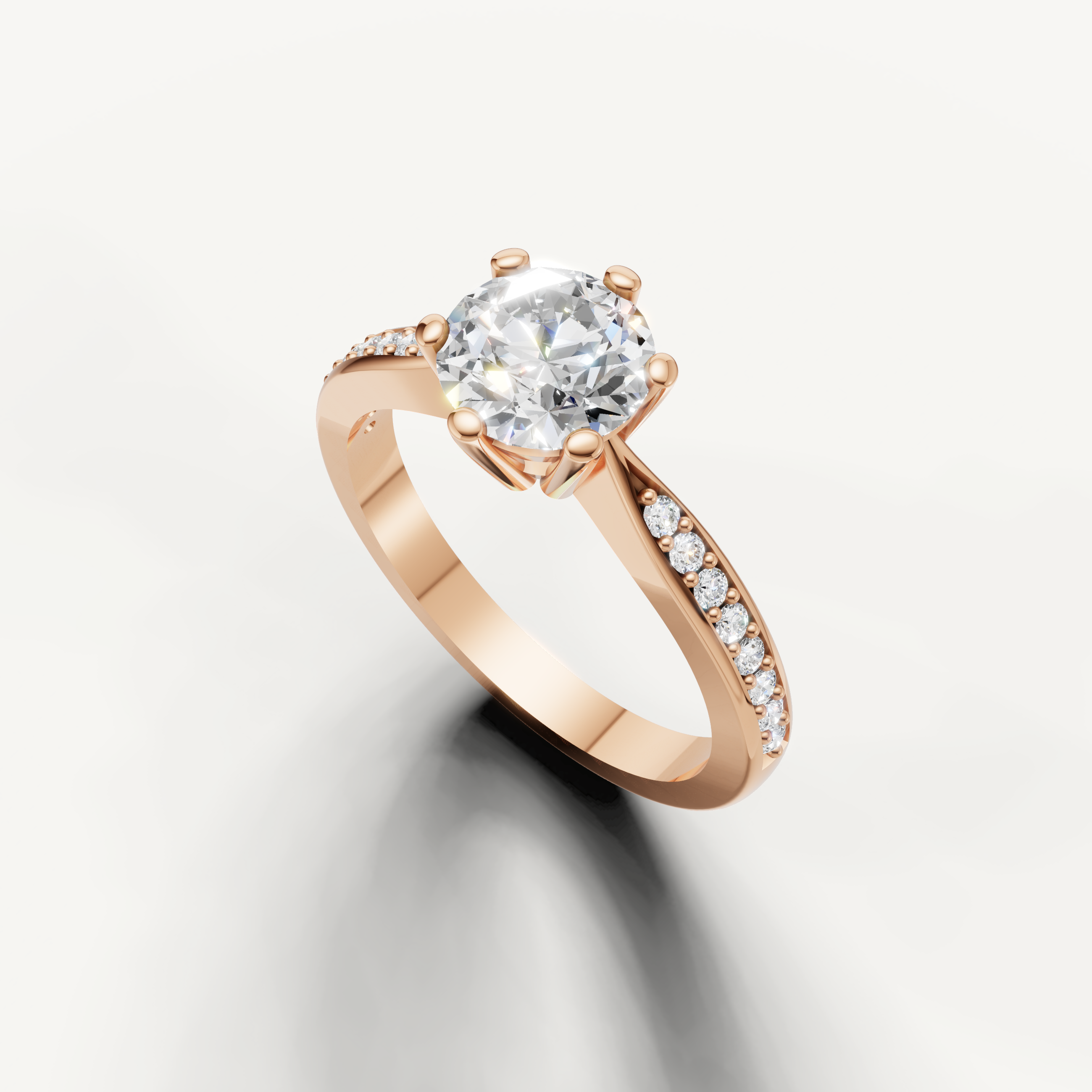 White gold round diamond solitaire engagement ring with pavé setting by Raul Diamonds