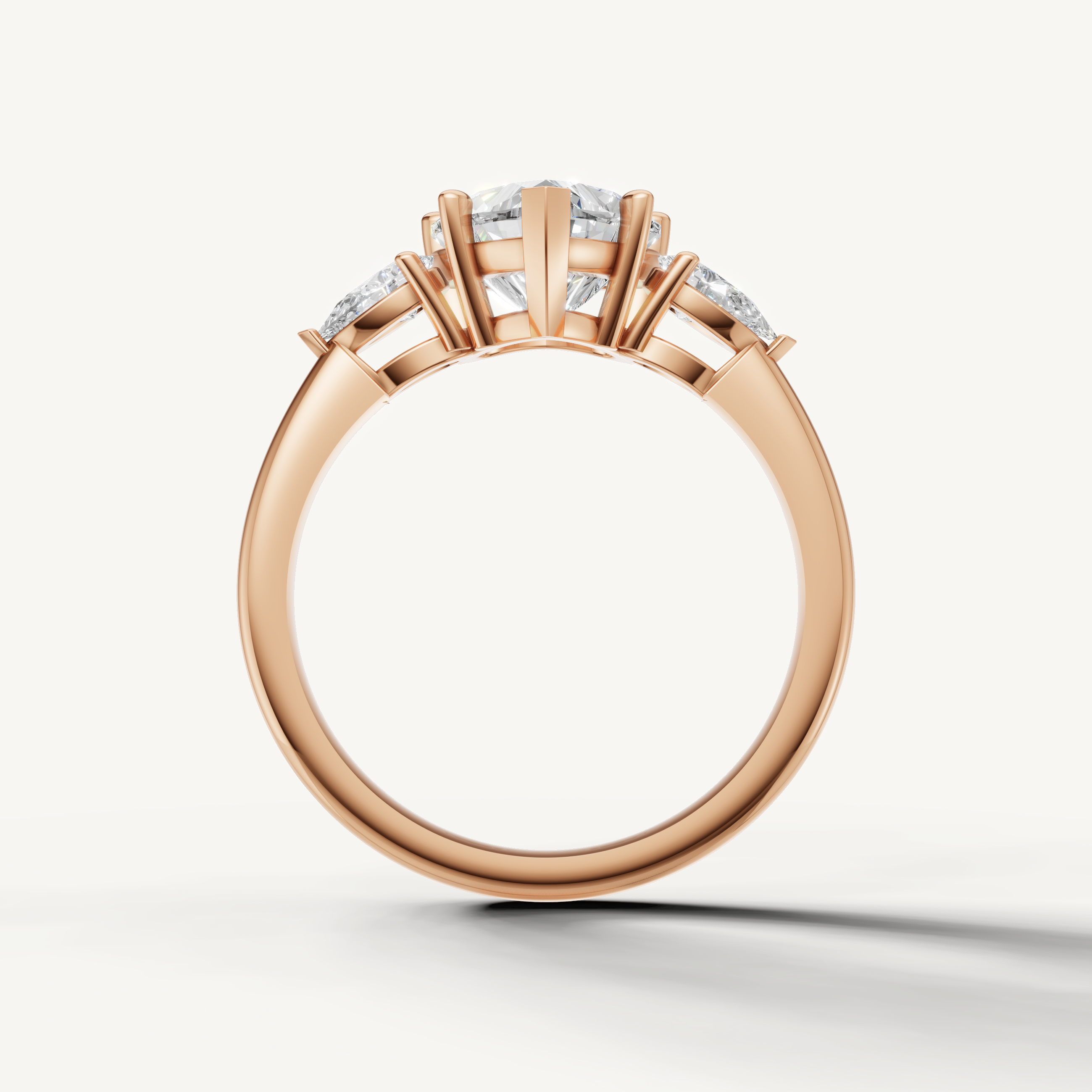 heart shaped lab grown diamond ring with pear accents rose gold