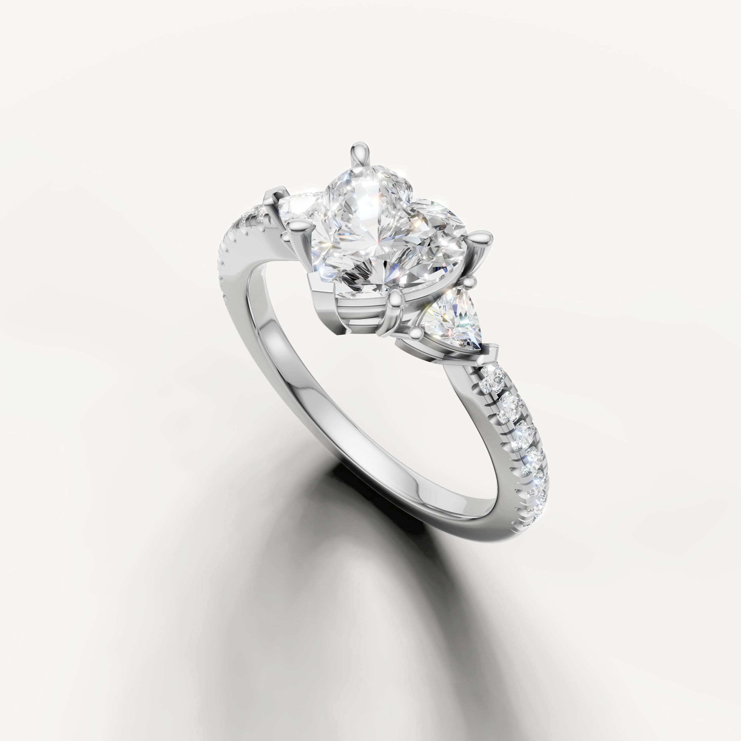 Fine jewelry heart shape lab grown diamond engagement ring with pavé diamonds