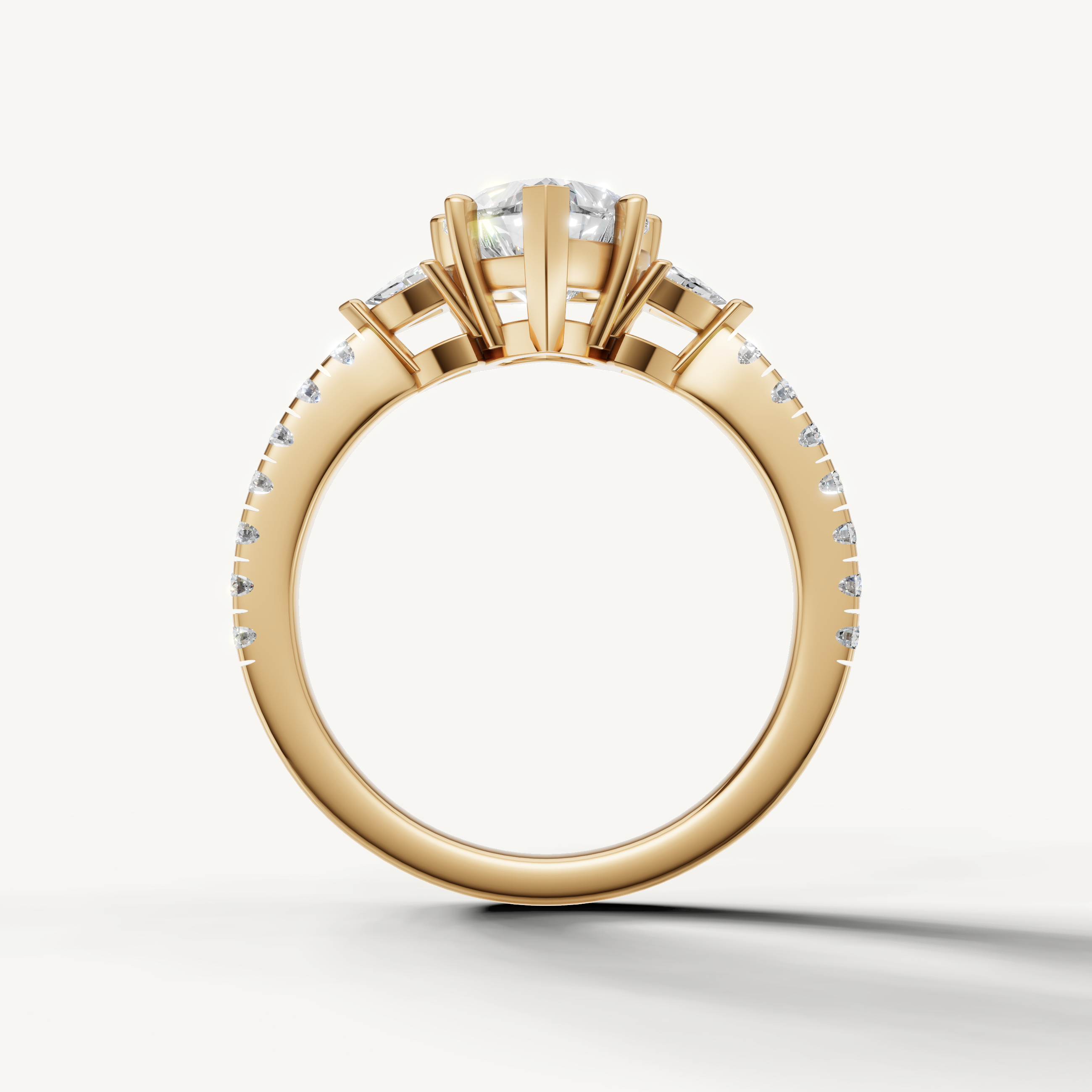 Elegant heart shape lab grown diamond ring with side stones and pavé band in 14K gold