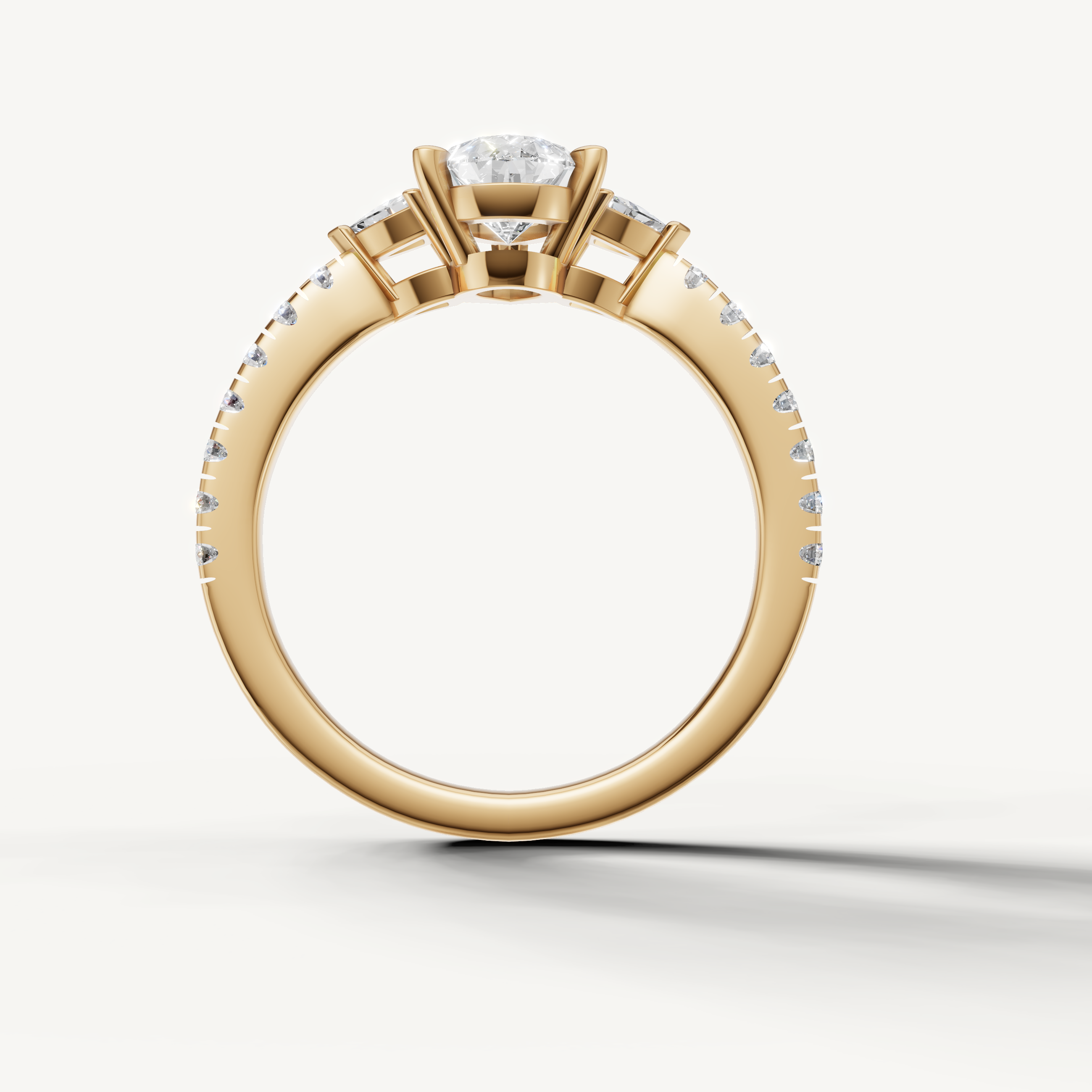 Elegant pear shape lab grown diamond engagement ring in 14K yellow gold with side stones