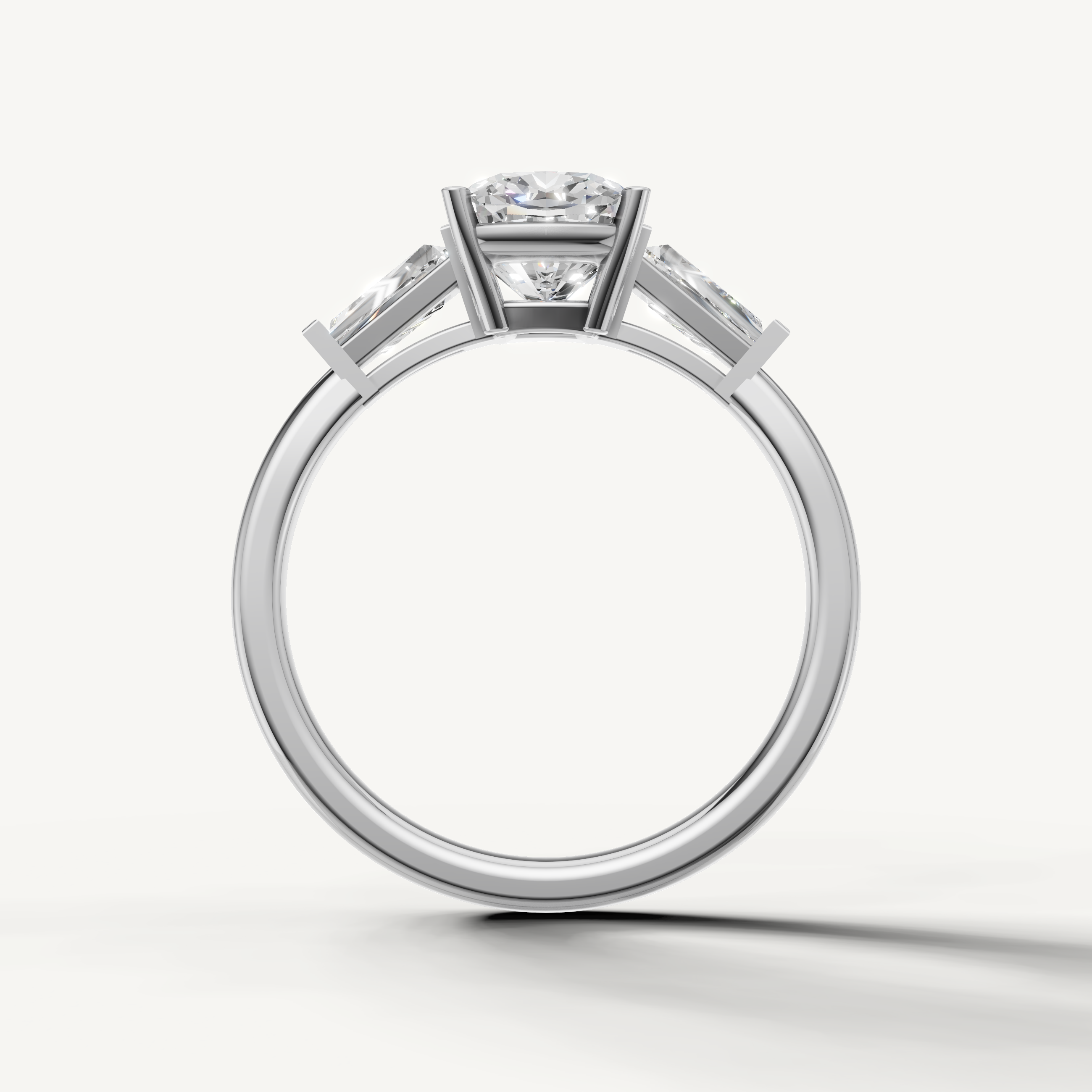 Cushion shape lab grown diamond engagement ring with baguette side diamonds white gold luxury
