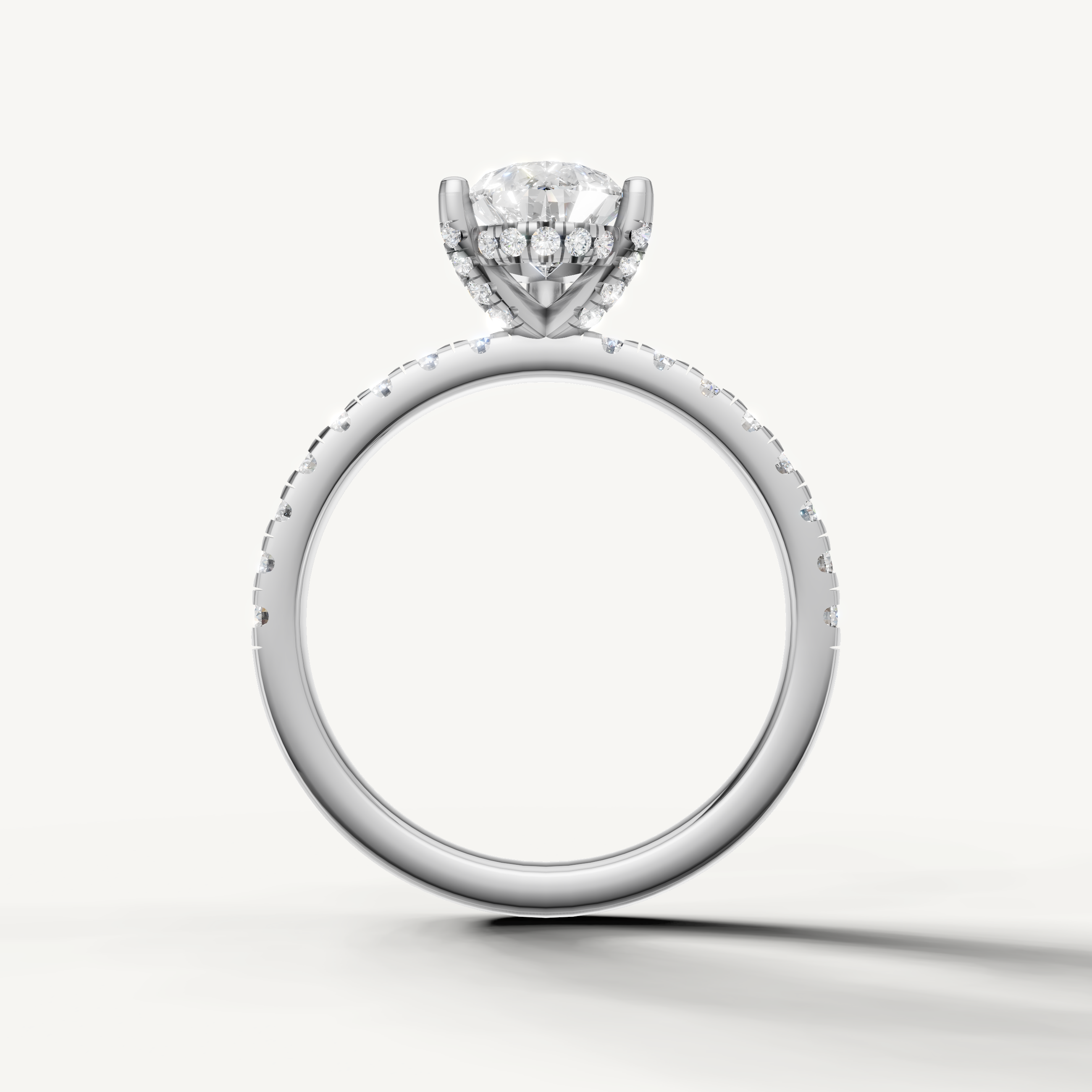 pear shaped lab grown diamond ring with pavé band white gold