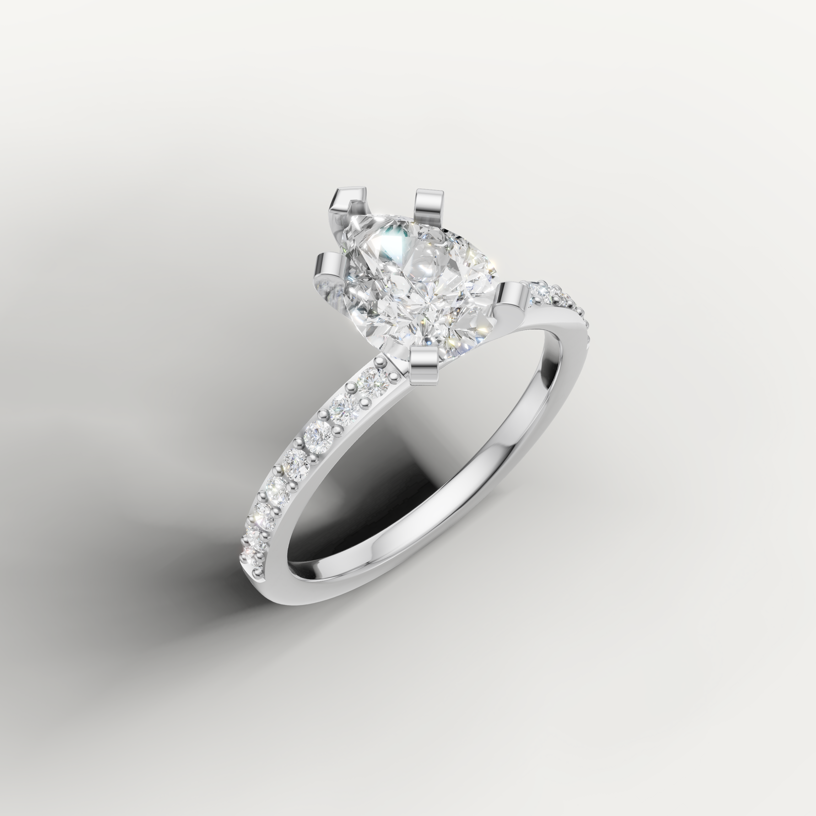 elegant pear cut solitaire engagement ring with diamond pavé shank