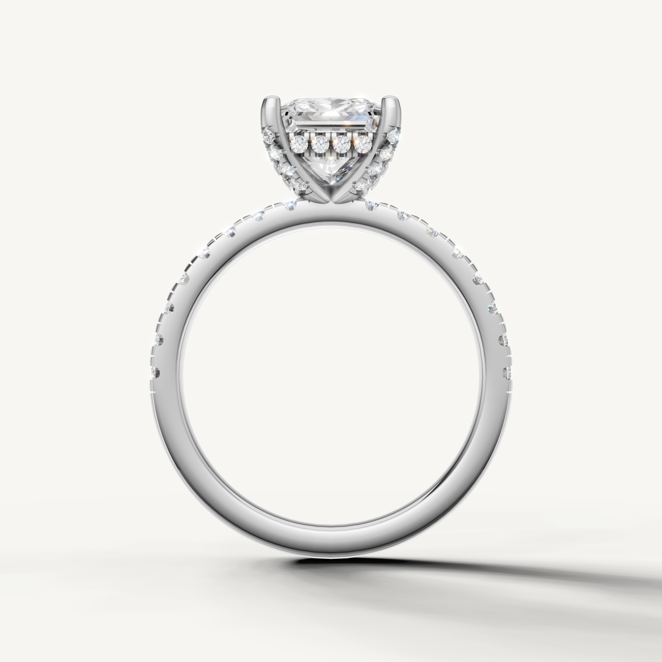 square diamond engagement ring with micro pavé band 14k white gold