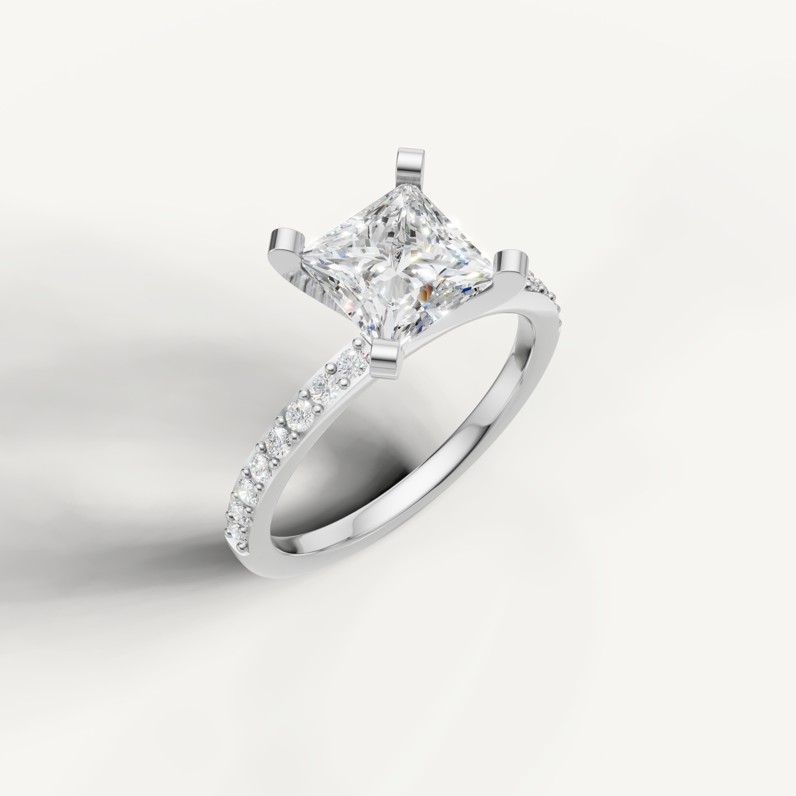 IGI certified princess cut lab diamond ring in white gold pavé setting DEF VVS clarity