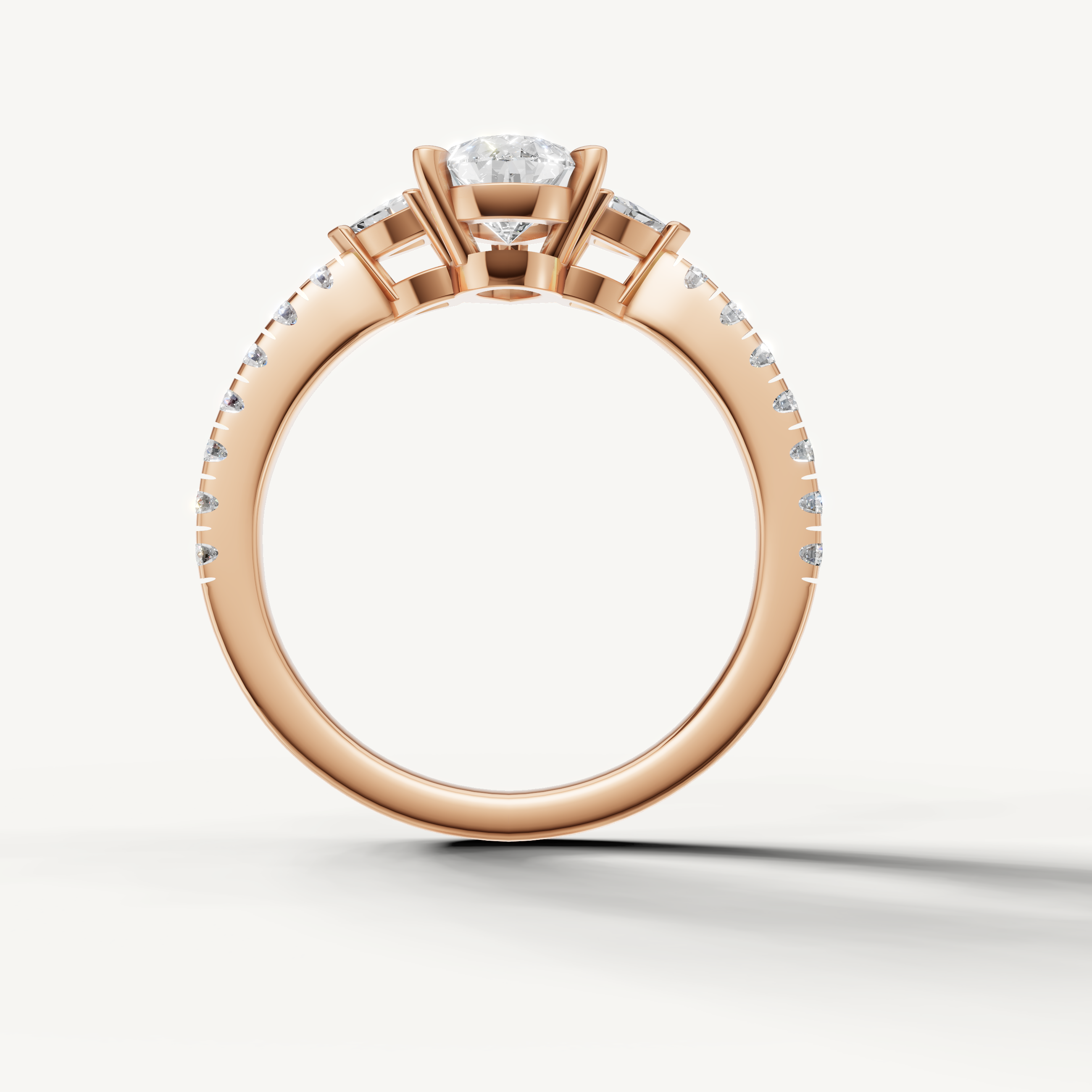 Fine jewelry pear shape lab grown diamond engagement ring in 14K rose gold with pavé band