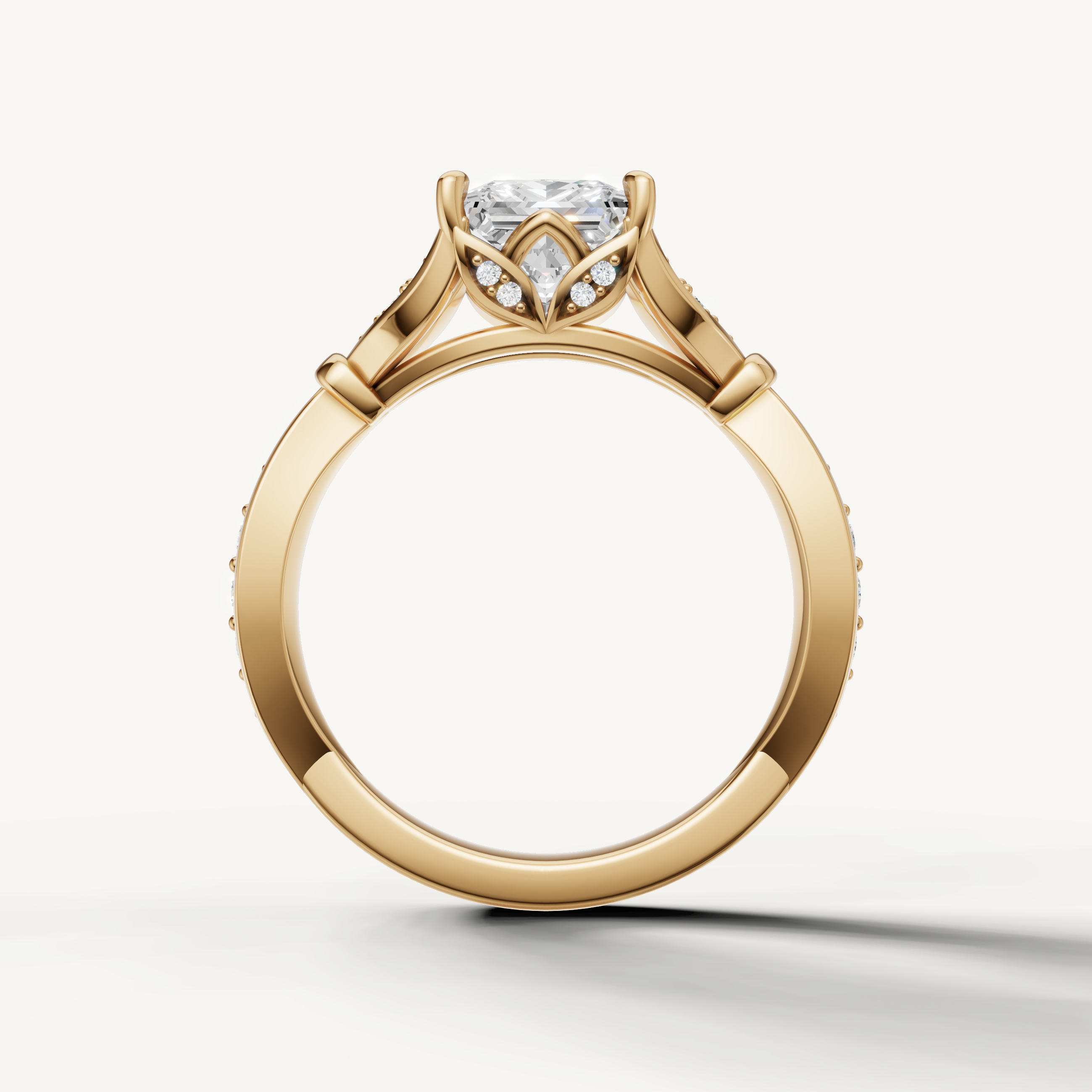 Raul Diamonds yellow gold princess cut engagement ring with geometric vintage inspired pavé design