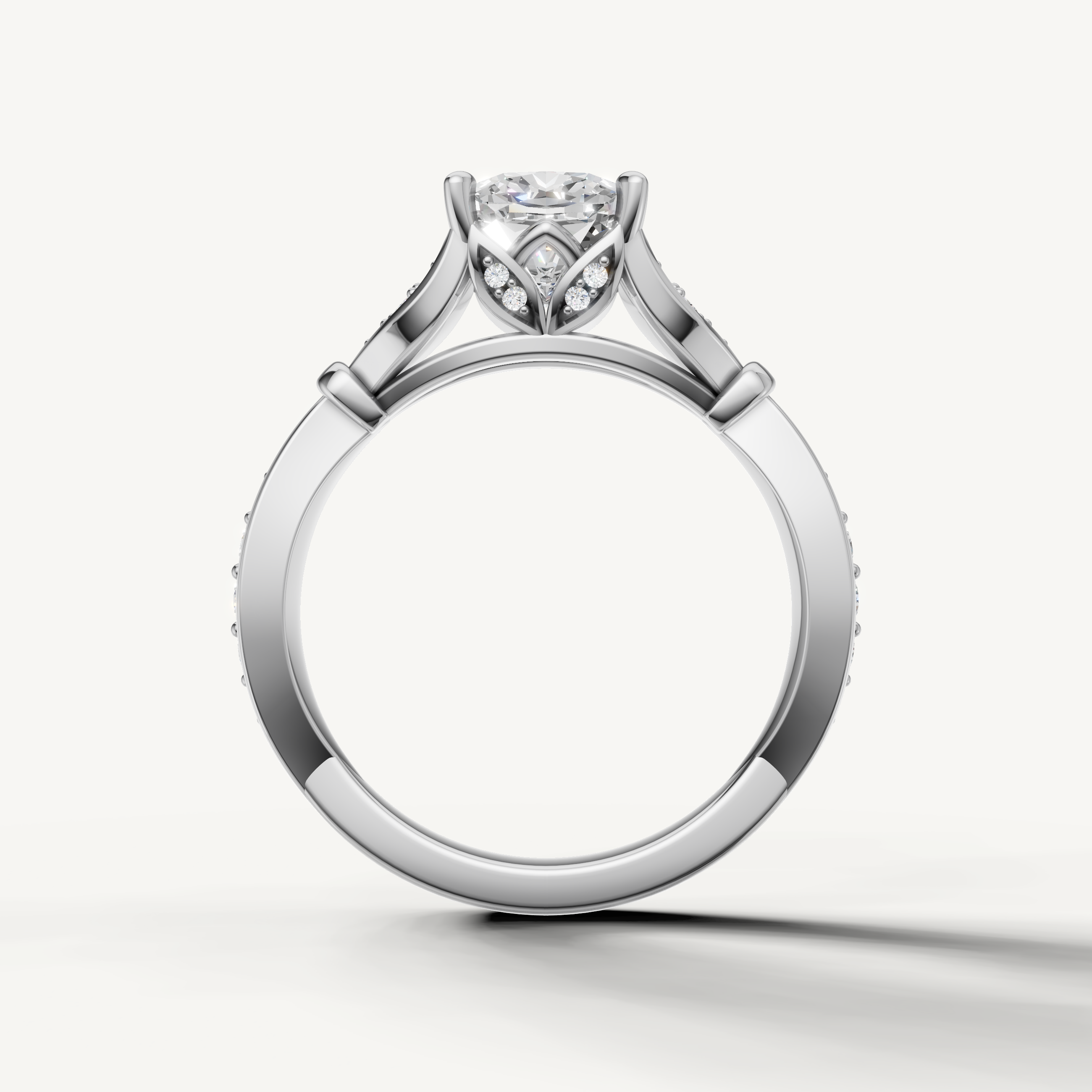 Raul Diamonds white gold cushion cut engagement ring with pavé accents and timeless vintage elegance