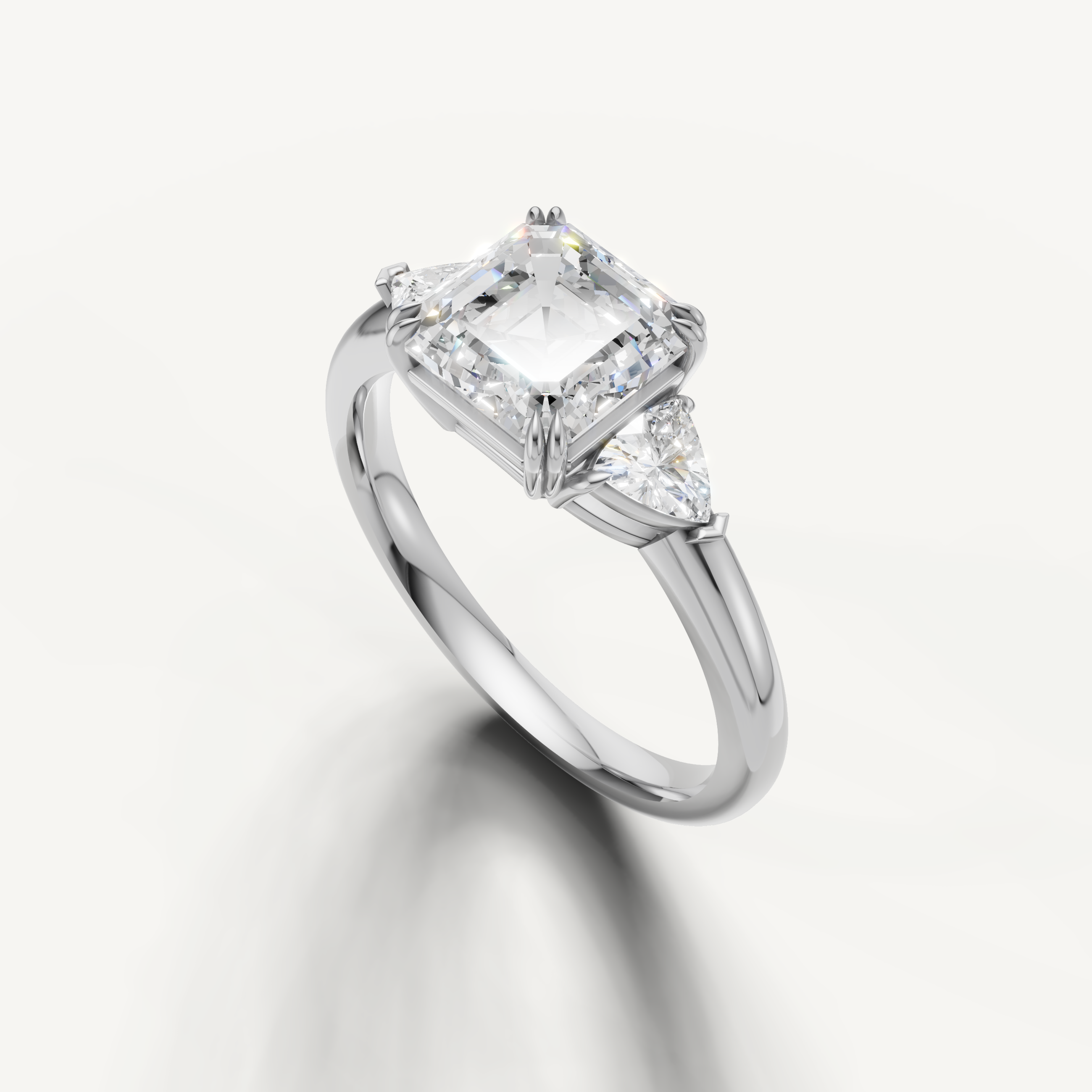 vintage inspired asscher cut engagement ring with step cut brilliance and white gold band