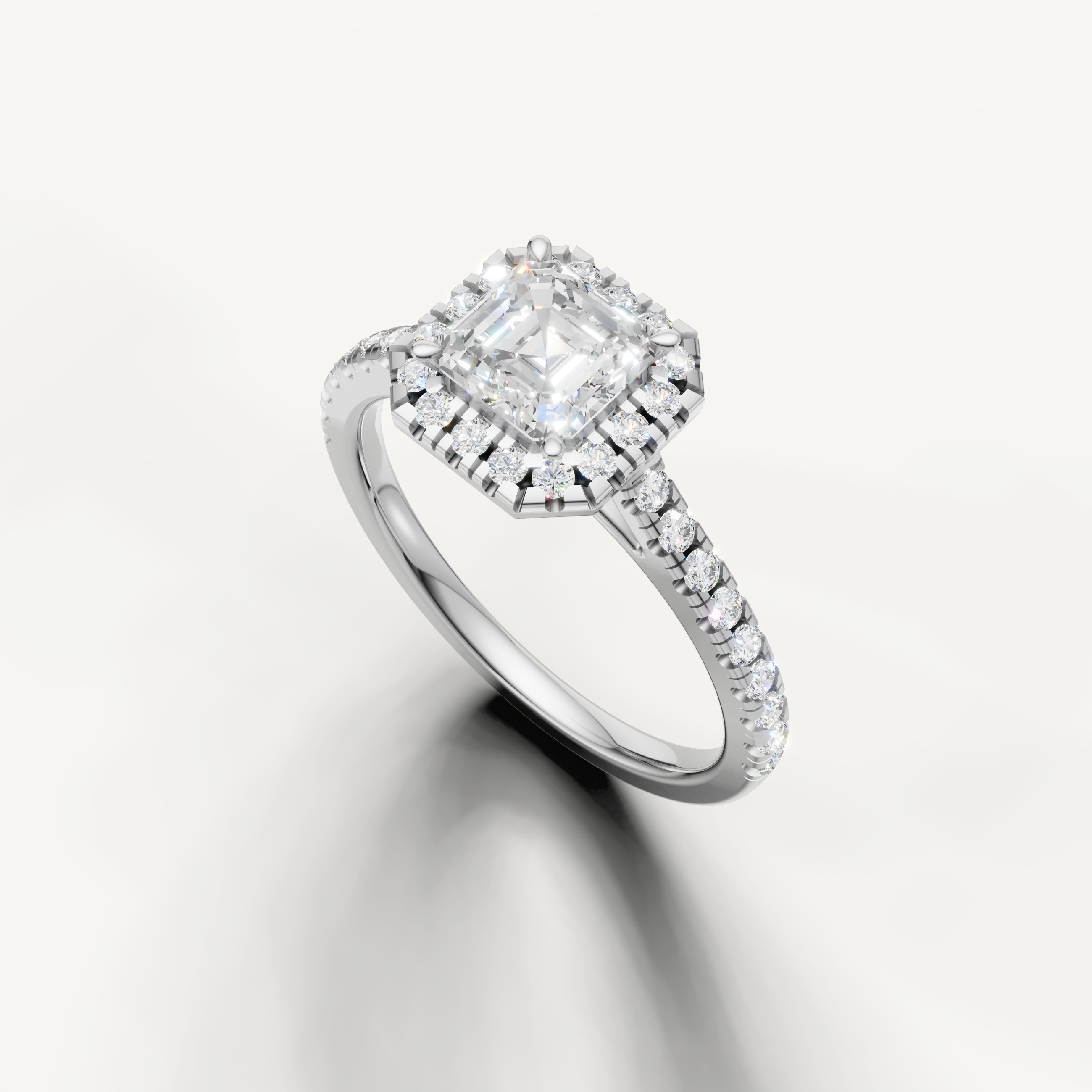 classic asscher cut lab grown diamond engagement ring in polished white gold