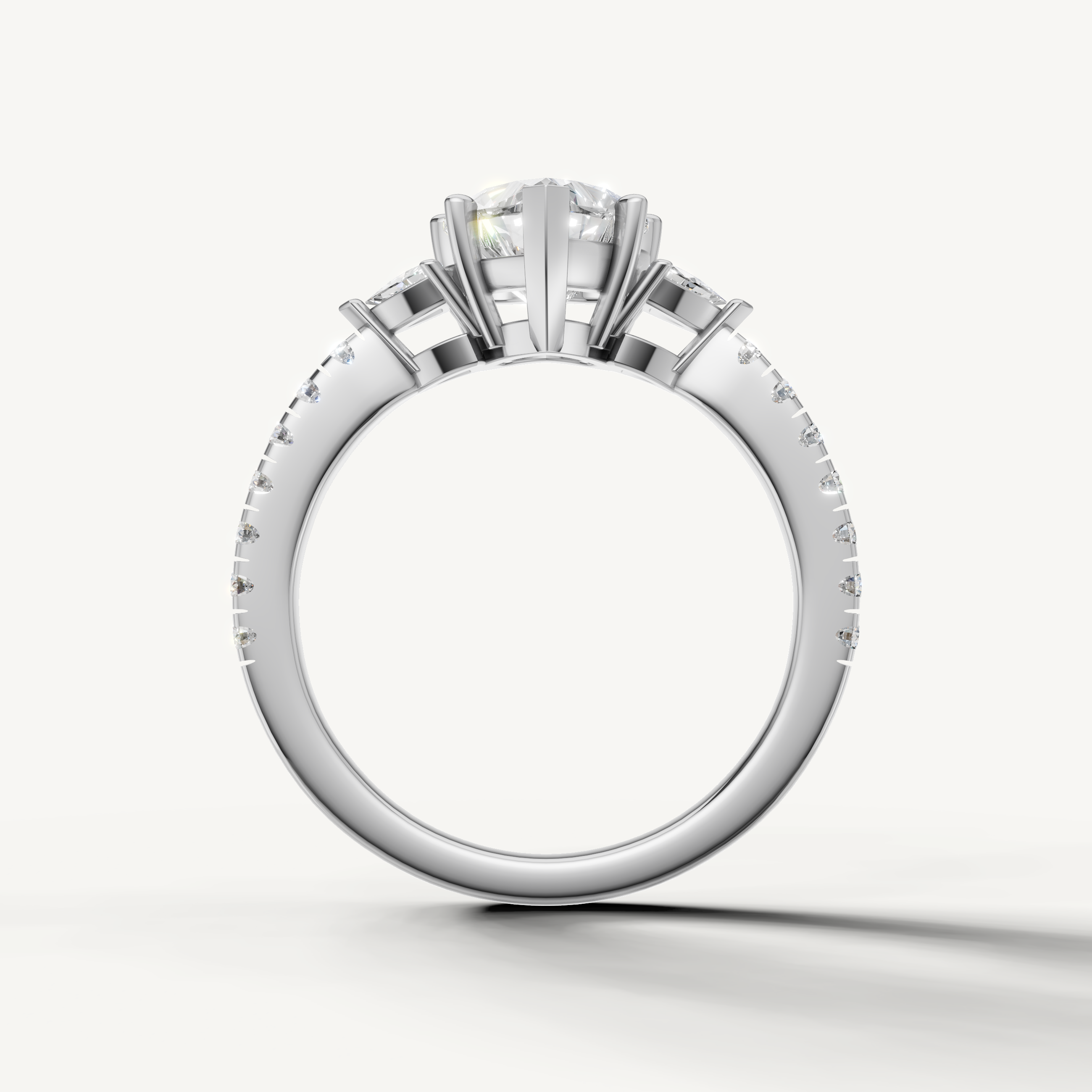 Heart cut lab grown diamond engagement ring in 14K white gold with three stone design