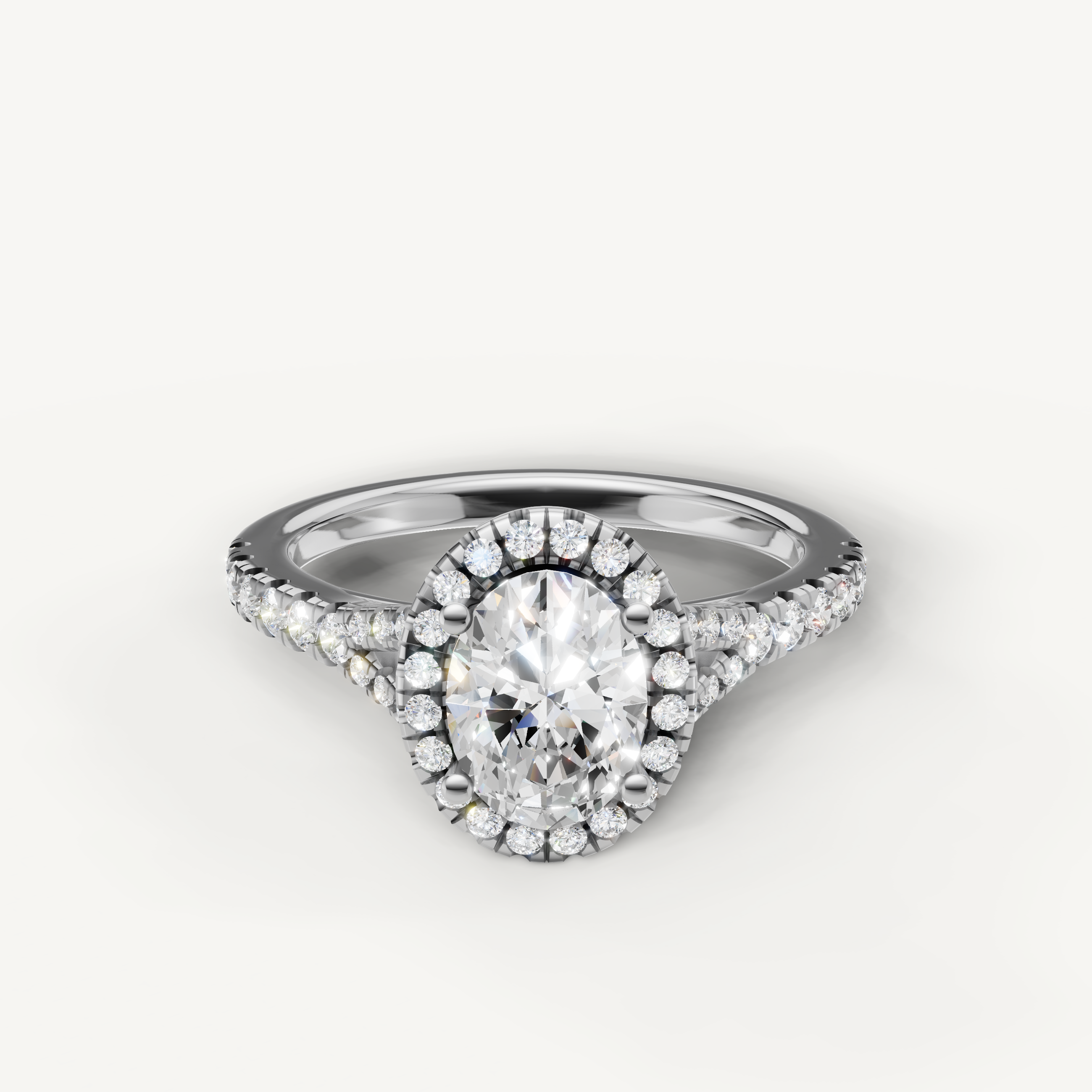 Oval cut halo pavé lab grown diamond engagement ring in 14K white gold