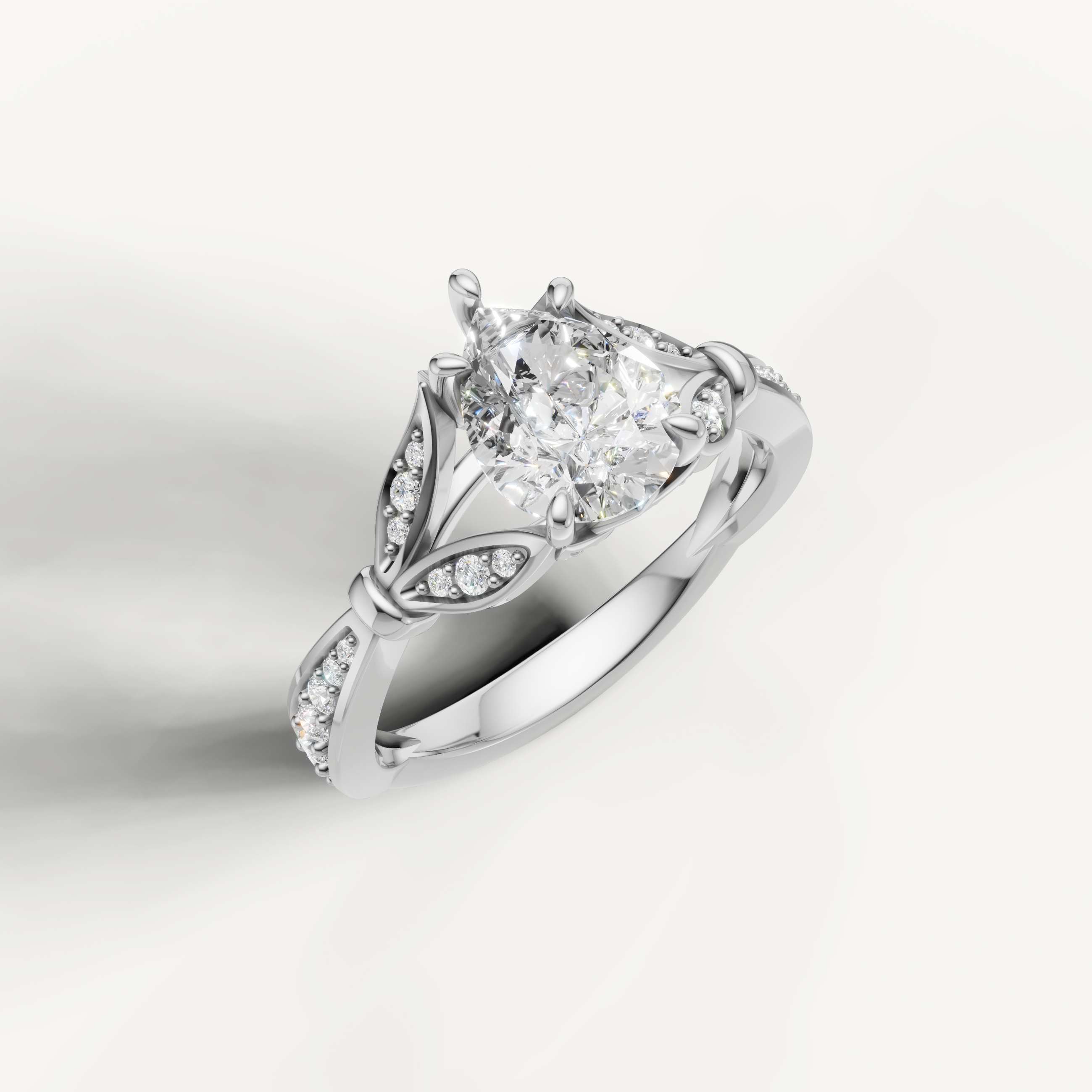 White gold pear shaped lab grown diamond ring with vintage inspired elegance and brilliant sparkle by Raul Diamonds