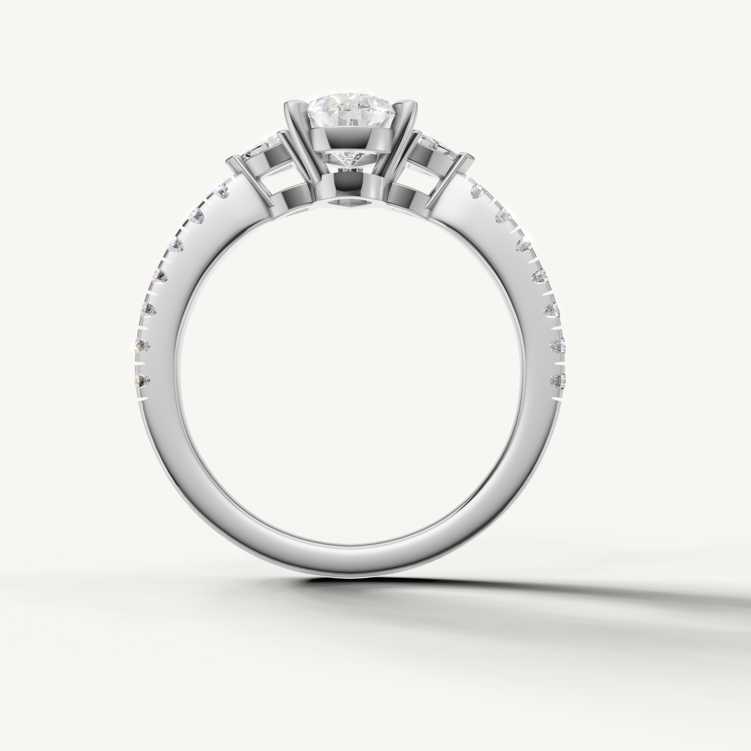 Minimalist pear shape lab grown diamond engagement ring in 14K white gold with side stones