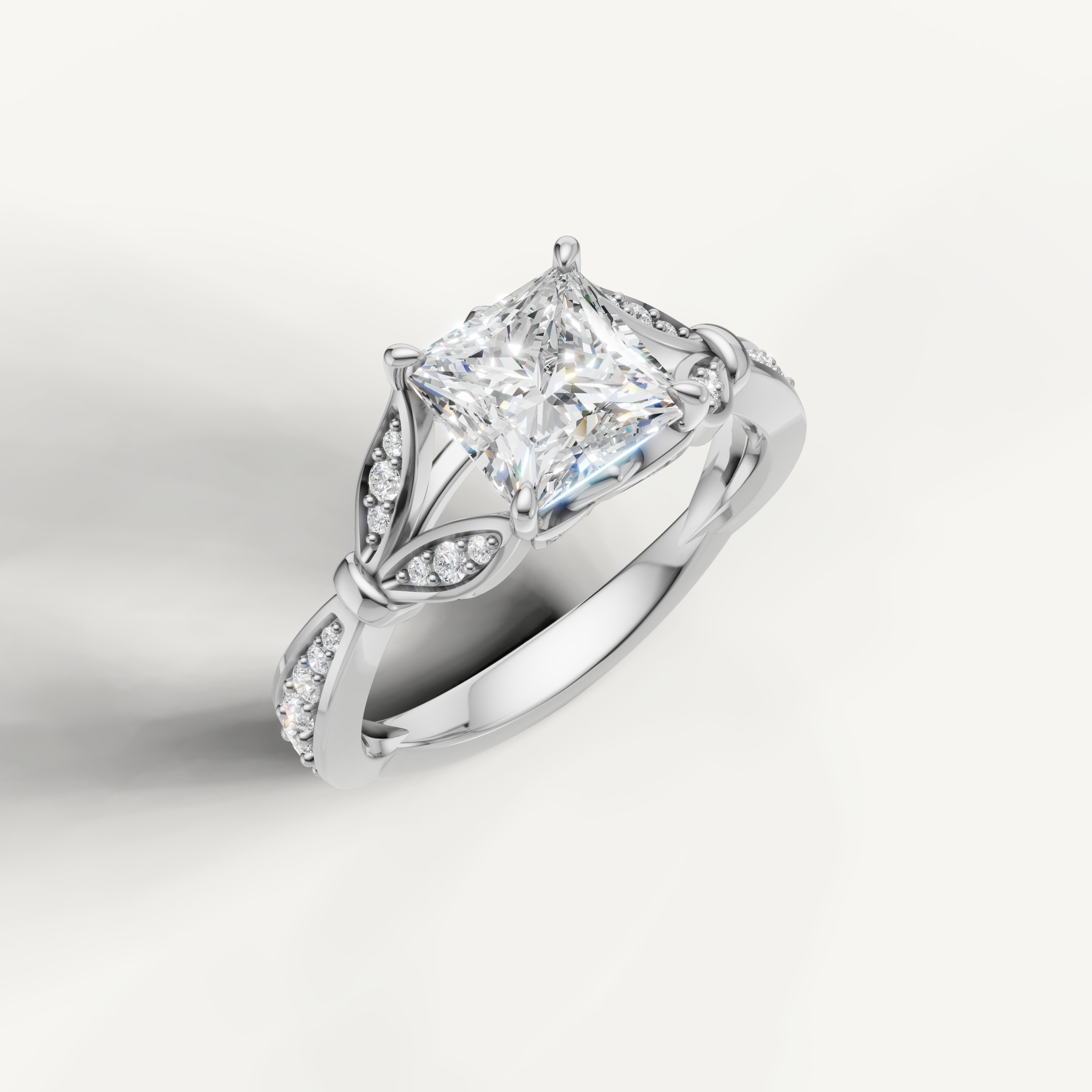 White gold princess cut lab grown diamond ring with vintage inspired elegance and brilliant sparkle by Raul Diamonds