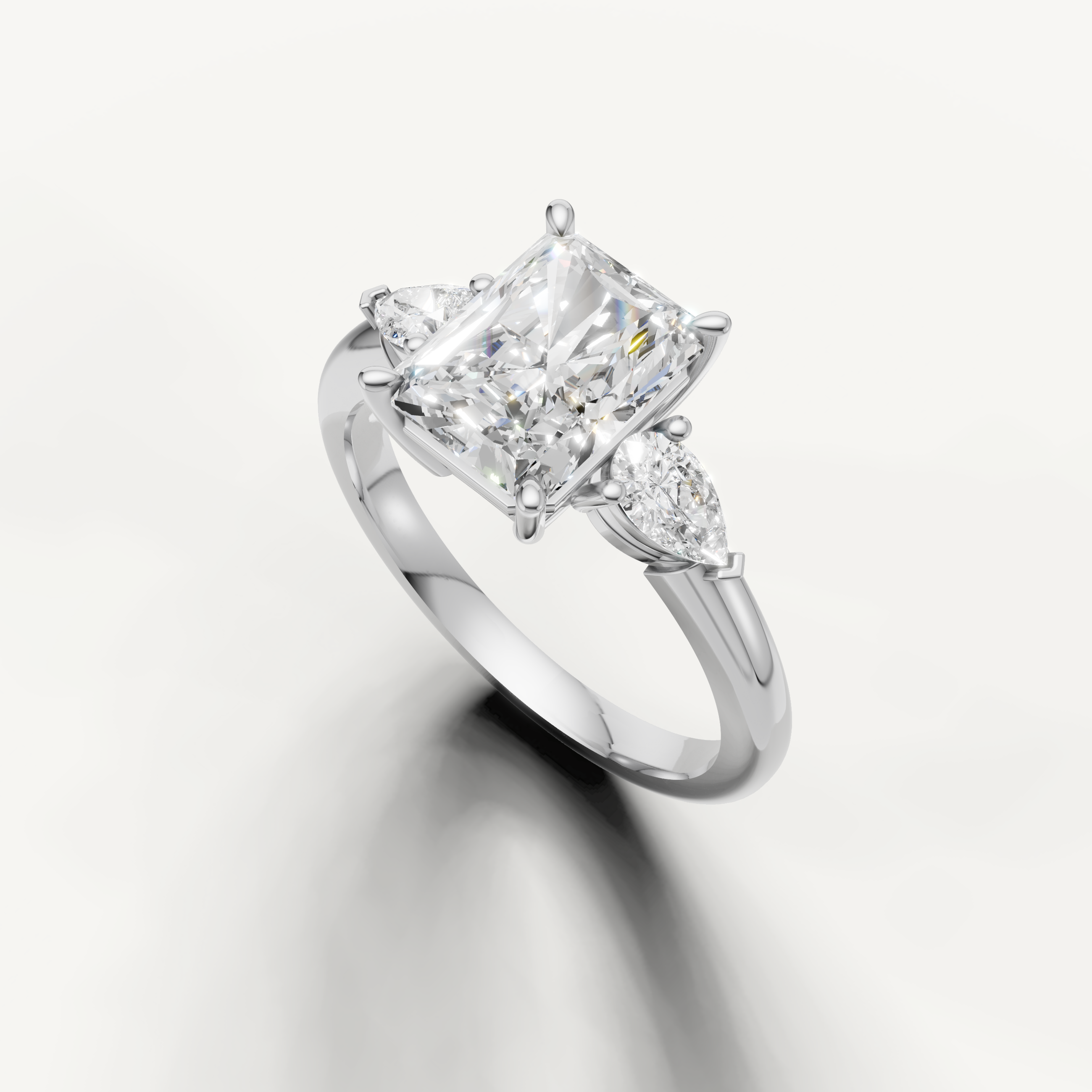 elegant radiant cut lab grown diamond ring with polished white gold setting