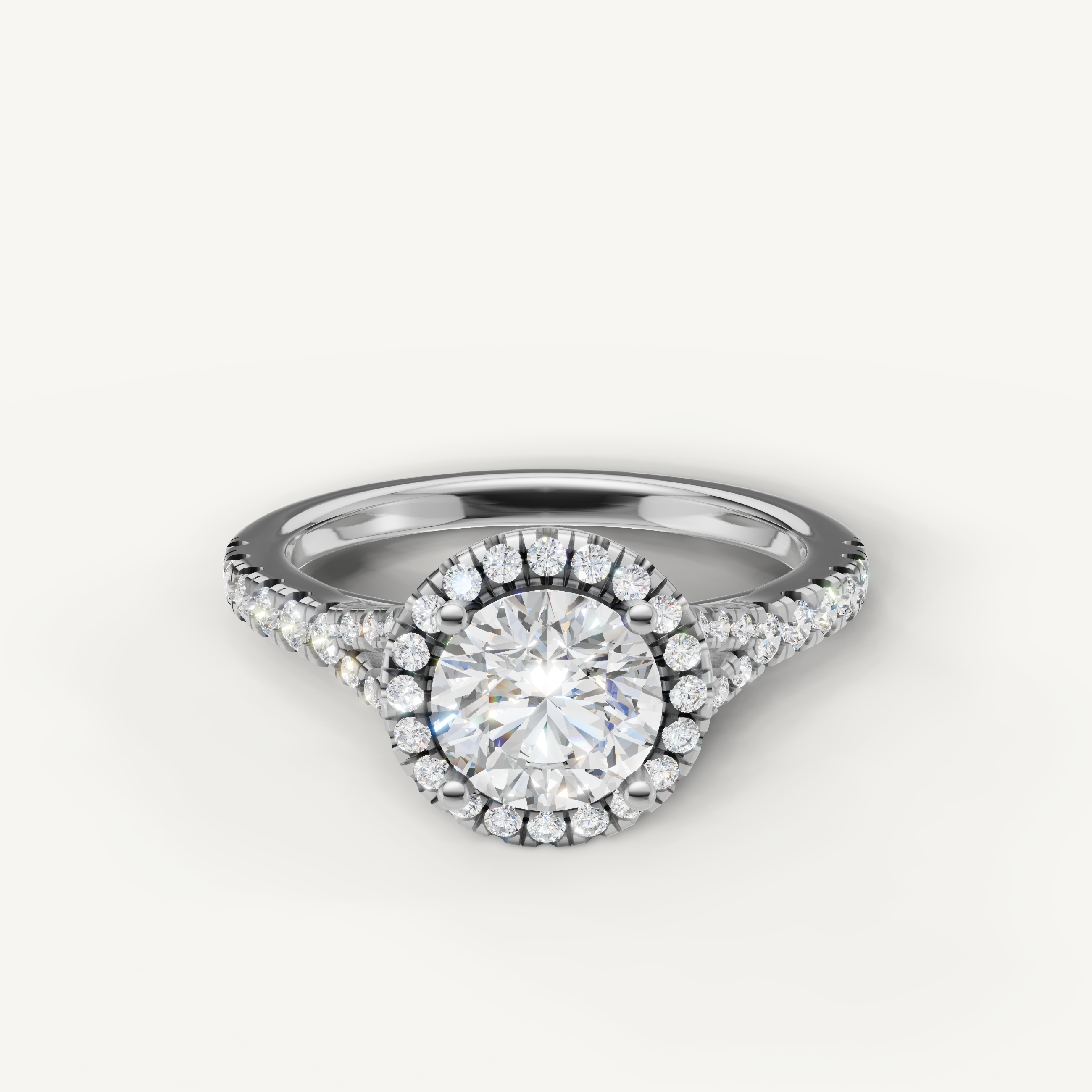 Round brilliant halo pavé lab grown diamond engagement ring in 14K white gold