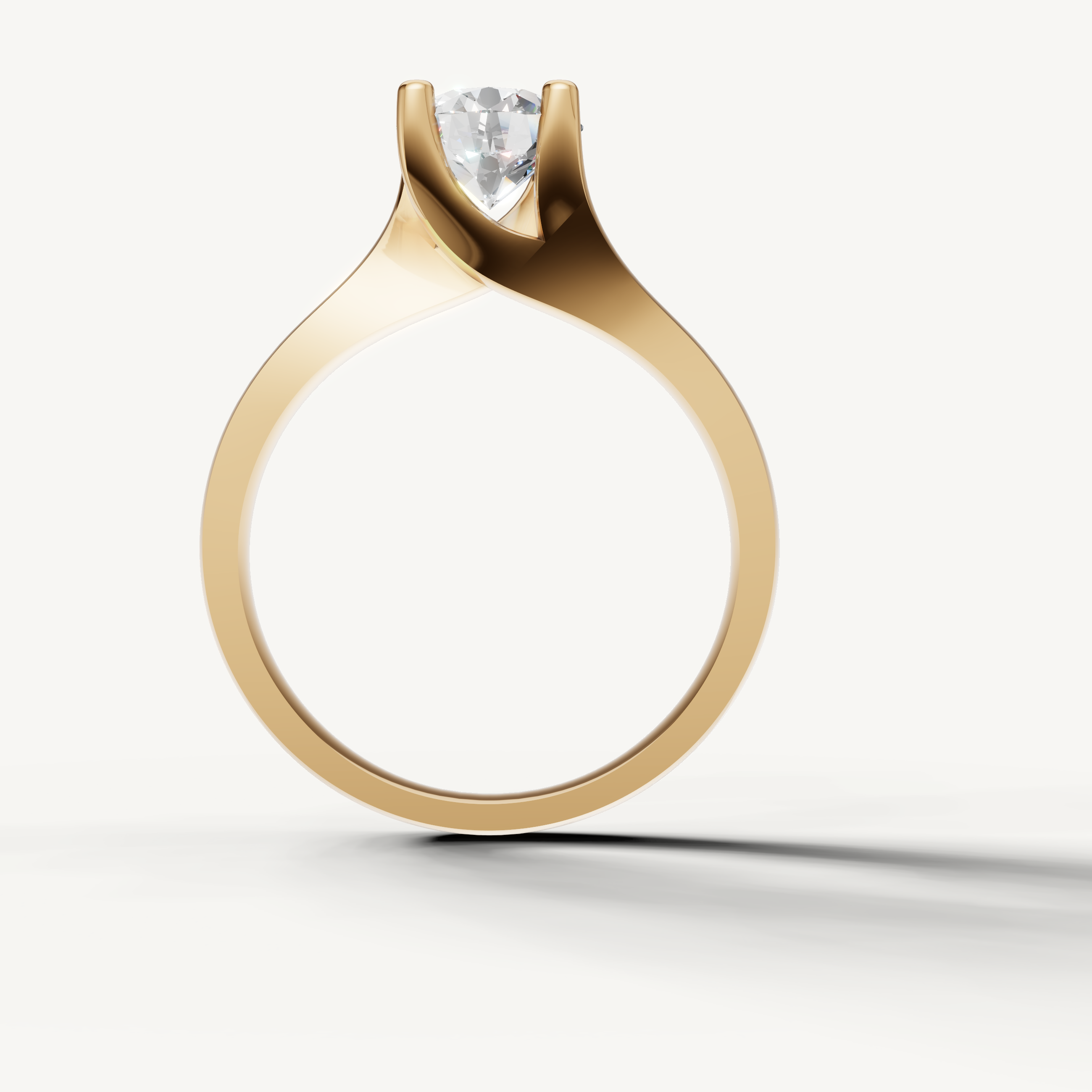 Elegant yellow gold round solitaire ring with modern setting by Raul Diamonds