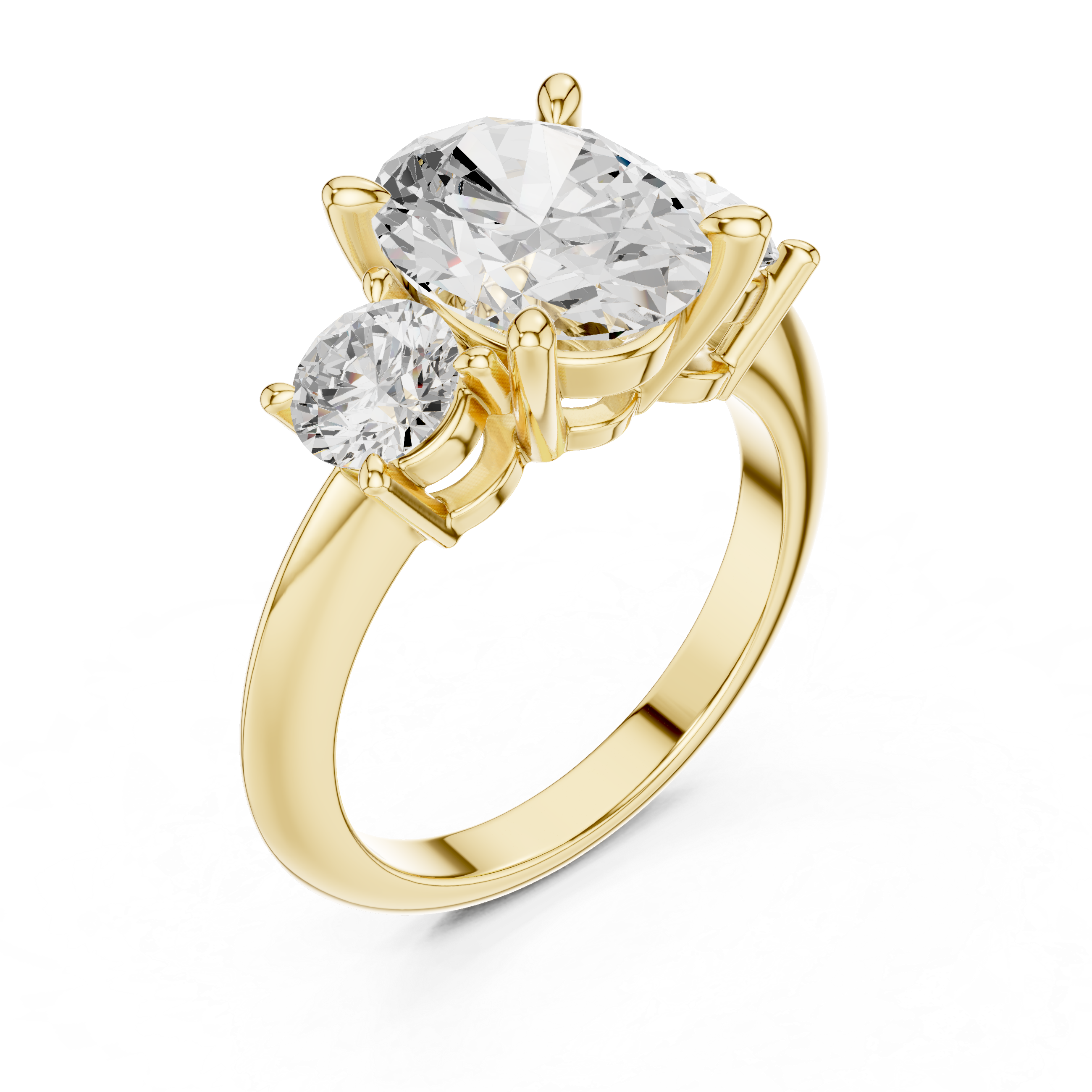 Three stone engagement ring with oval lab grown diamond