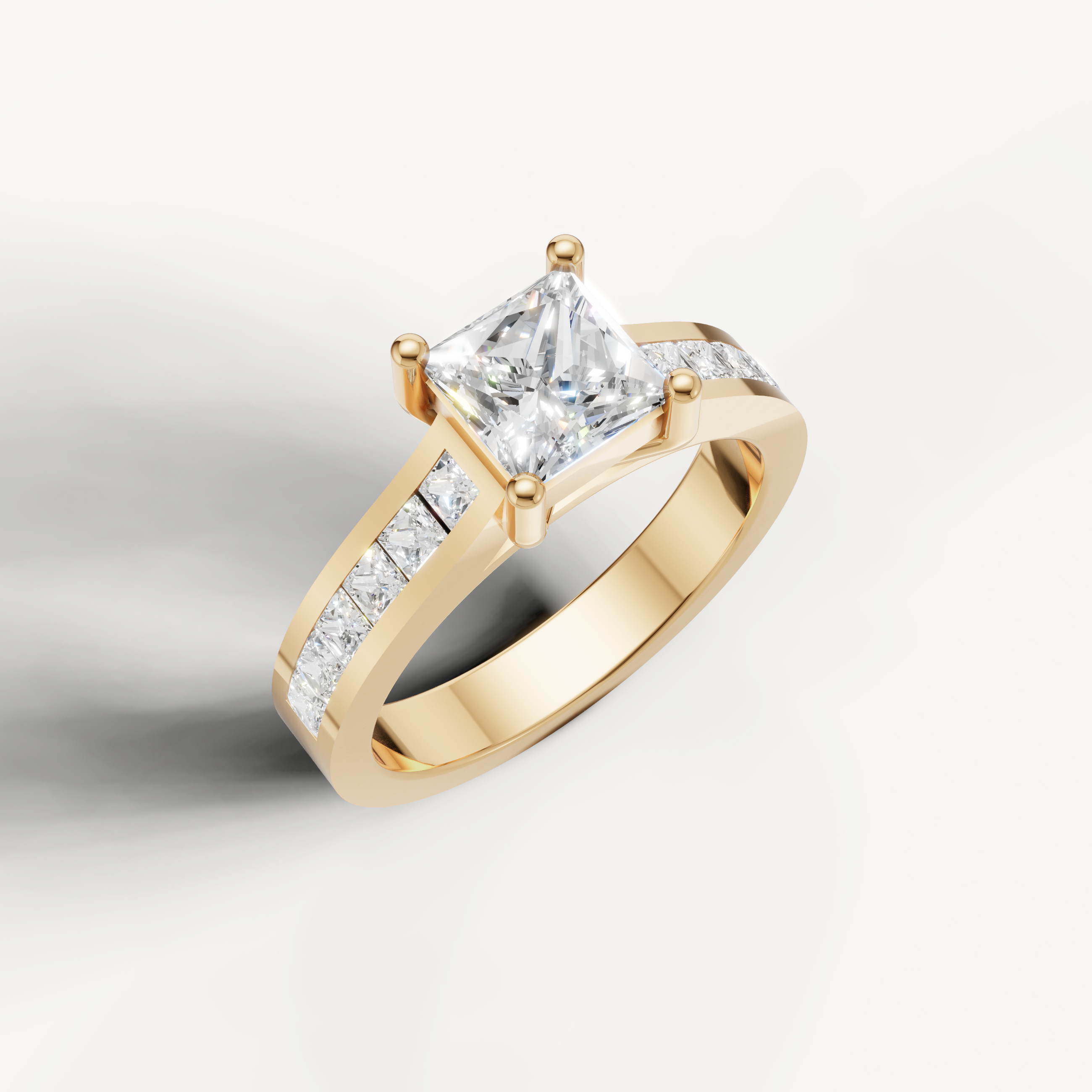 Luxury princess cut diamond ring with channel set band by Raul Diamonds