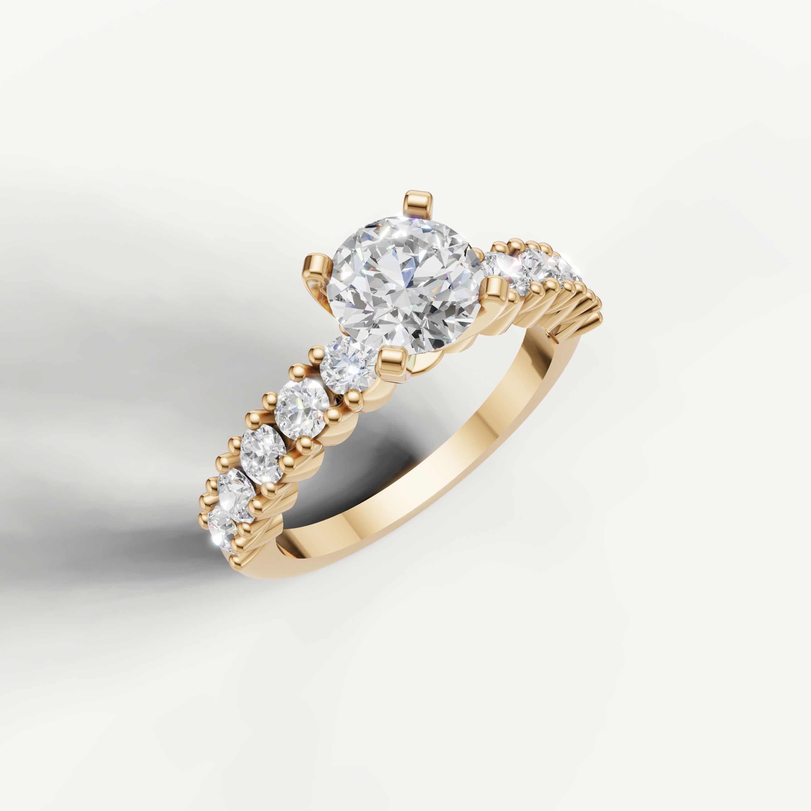 Luxury round cut diamond ring with side stones by Raul Diamonds